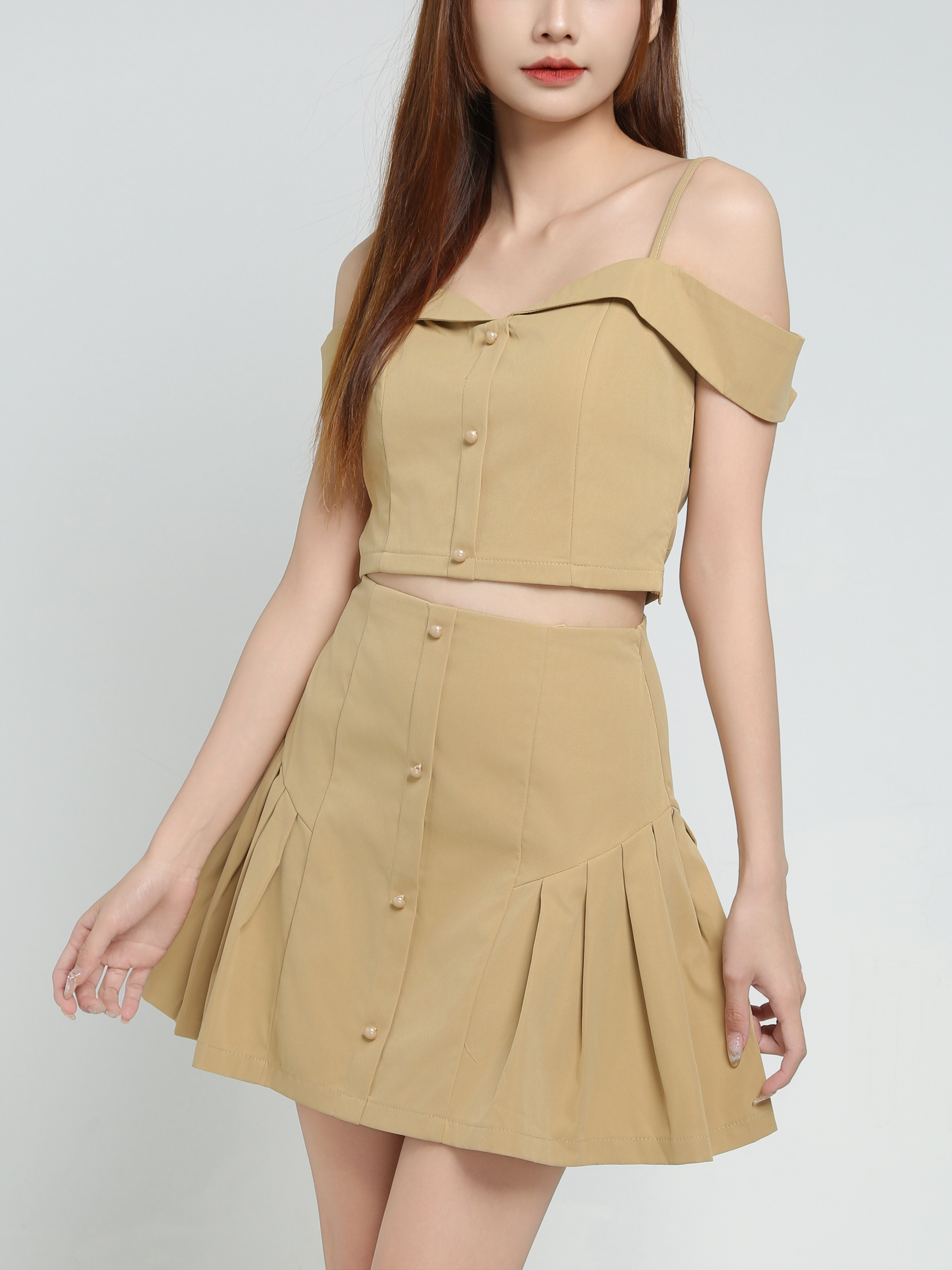 Off SHoulder With Strap Top With Skirt Pants Set 34292