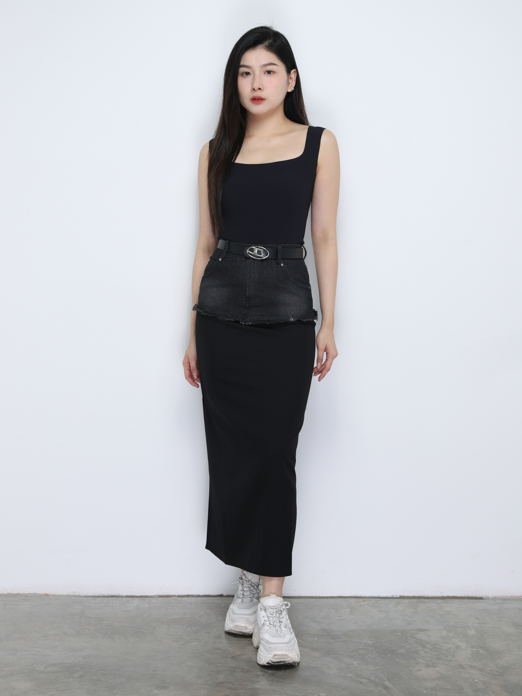 High Waist With Denim And Belt Skirt 34333