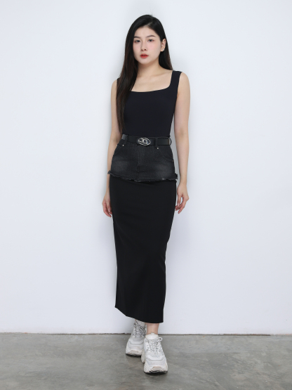High Waist With Denim And Belt Skirt 34333
