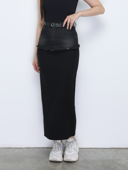 High Waist With Denim And Belt Skirt 34333