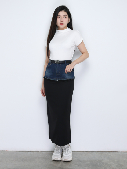 High Waist With Denim And Belt Skirt 34333