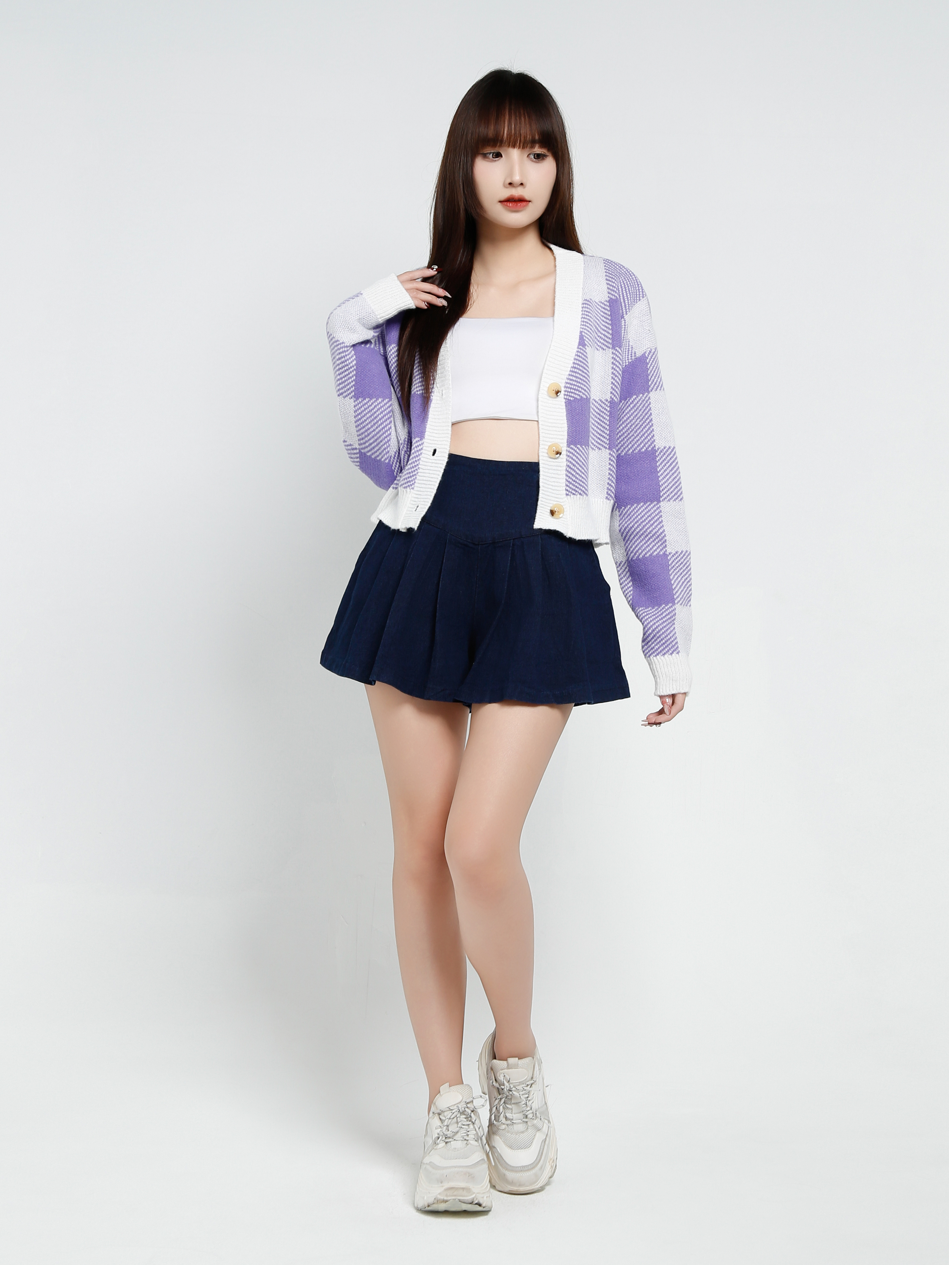 Denim Back Zip Front Pocket Pleated Short Pant 37215