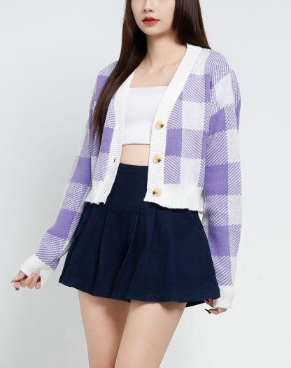 Knitted Plaid Jacket 34339
