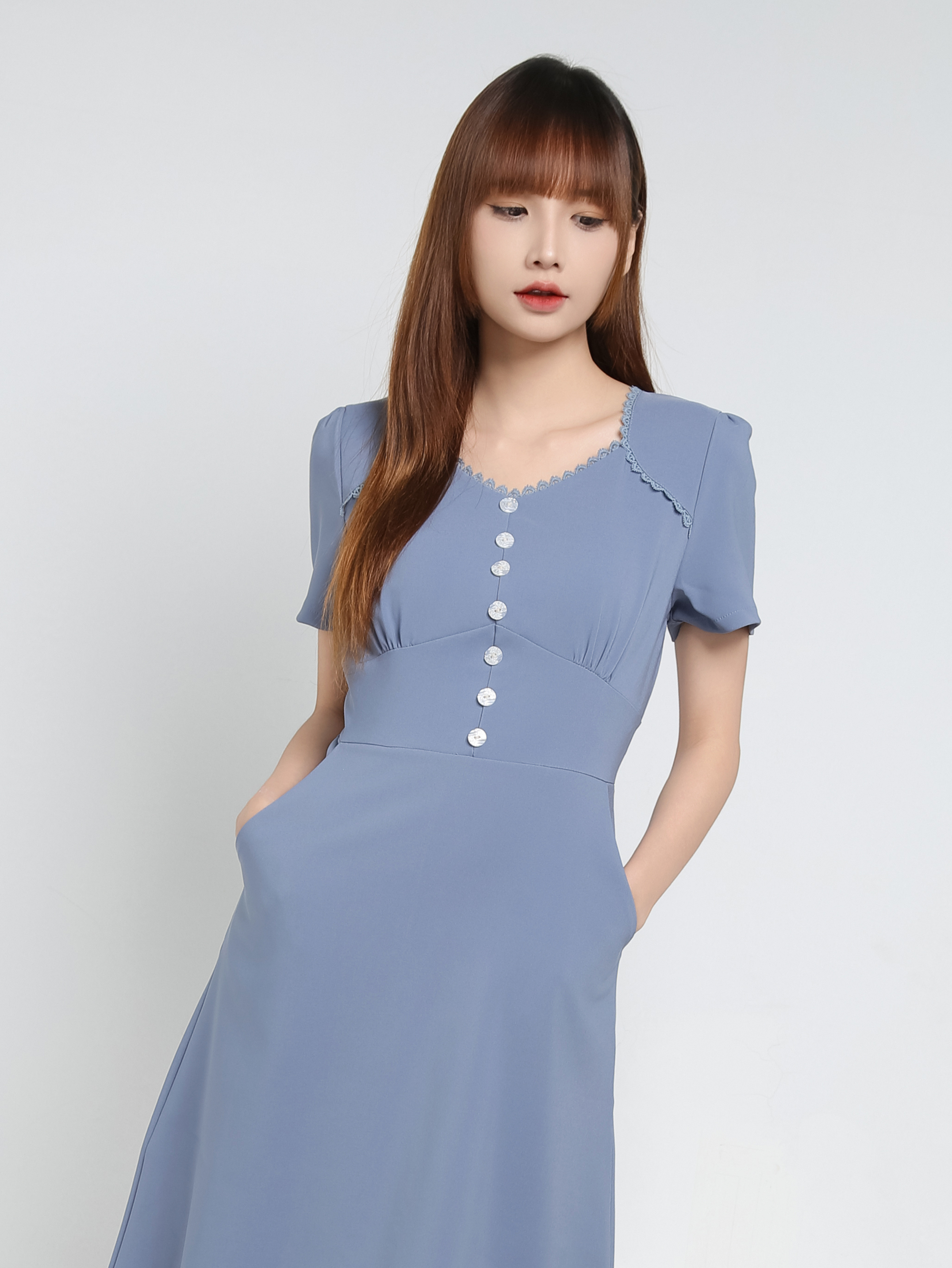 Front Decorative Button Dress 34352