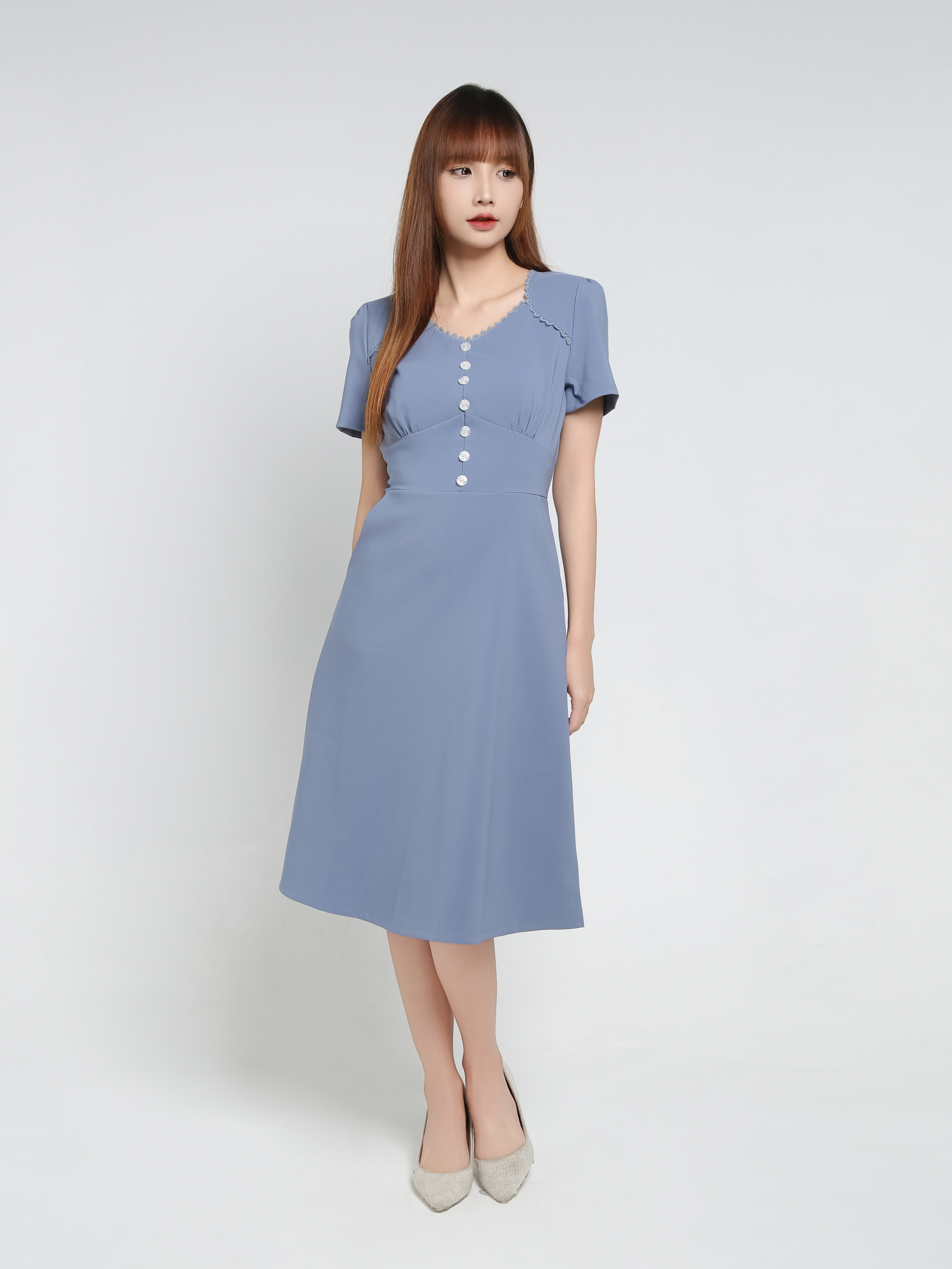Front Decorative Button Dress 34352
