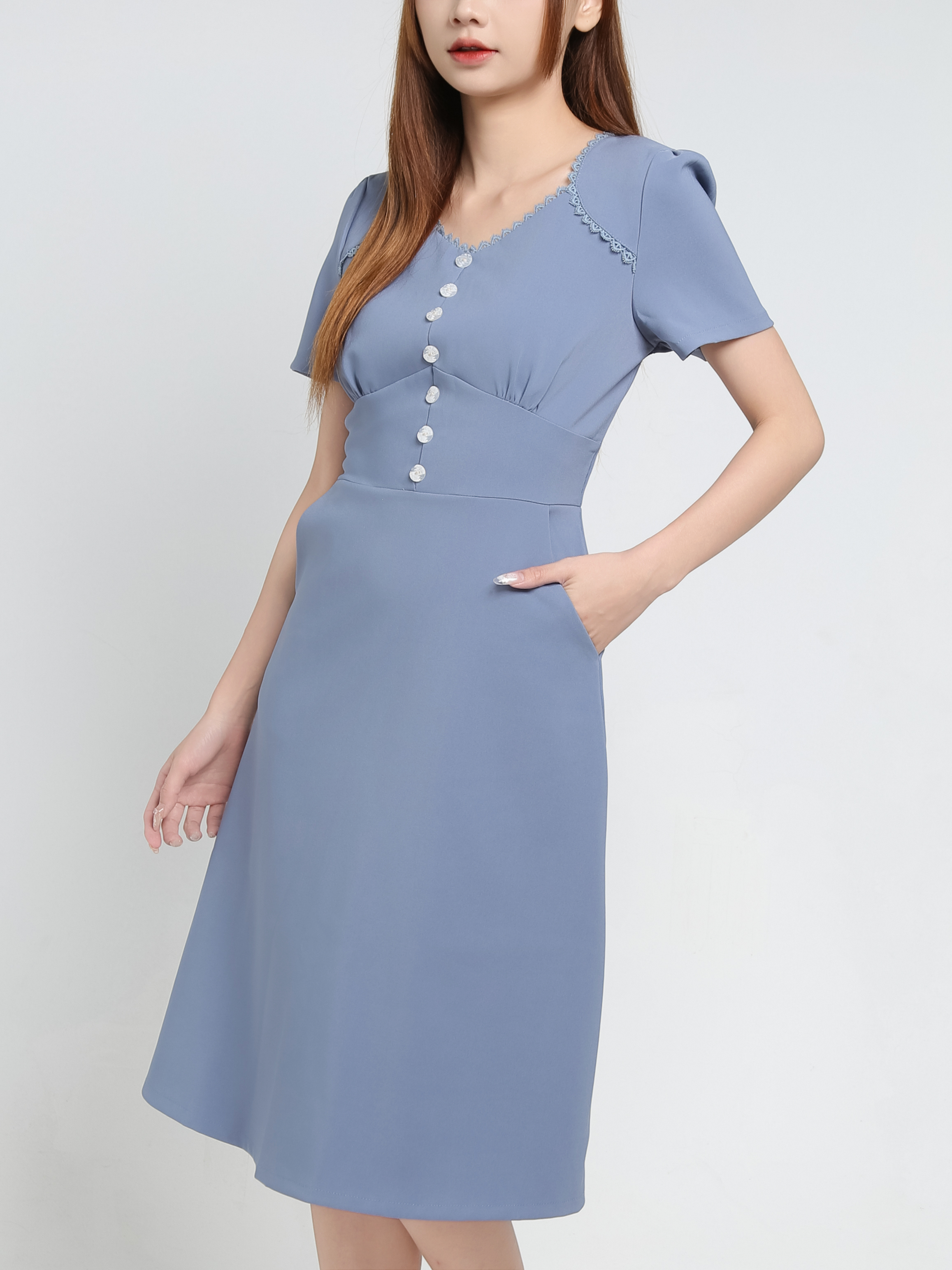 Front Decorative Button Dress 34352