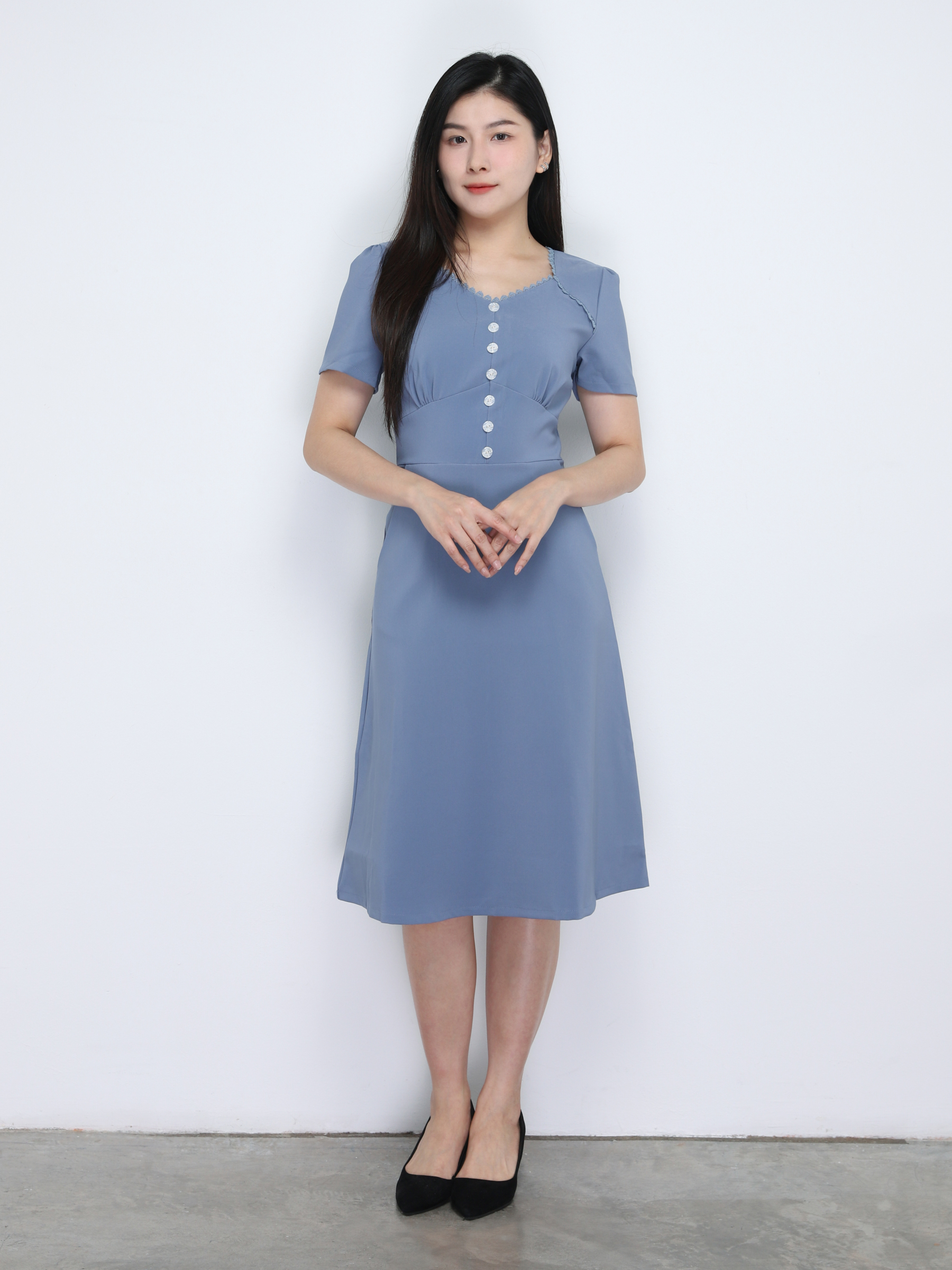 Front Decorative Button Dress 34352