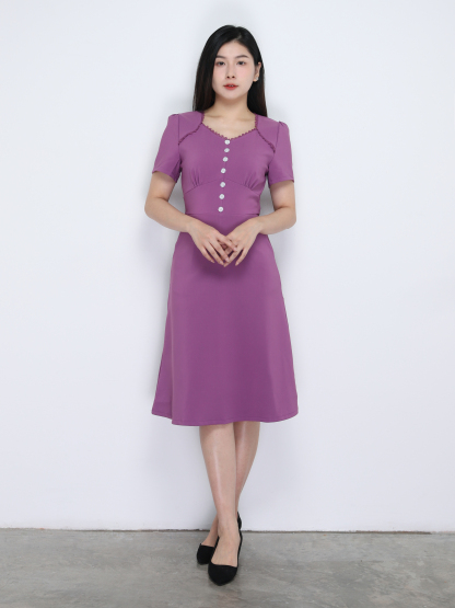 Front Decorative Button Dress 34352