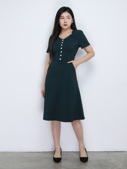 Front Decorative Button Dress 34352