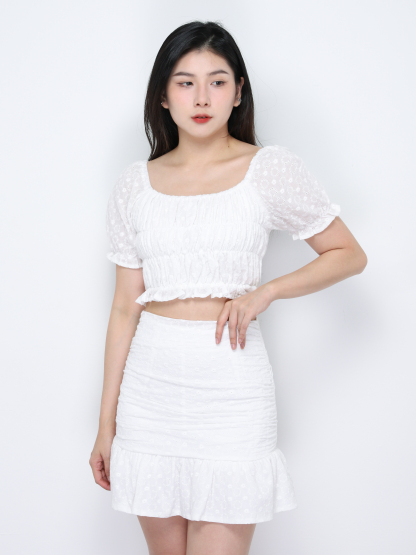 Puff Sleeve Top With Skirt Pant Set 34384