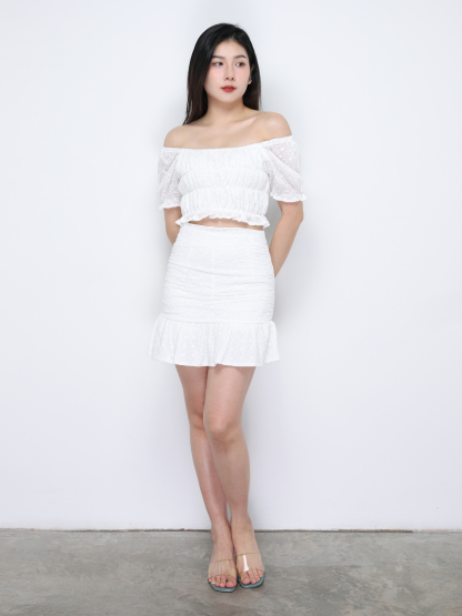 Puff Sleeve Top With Skirt Pant Set 34384