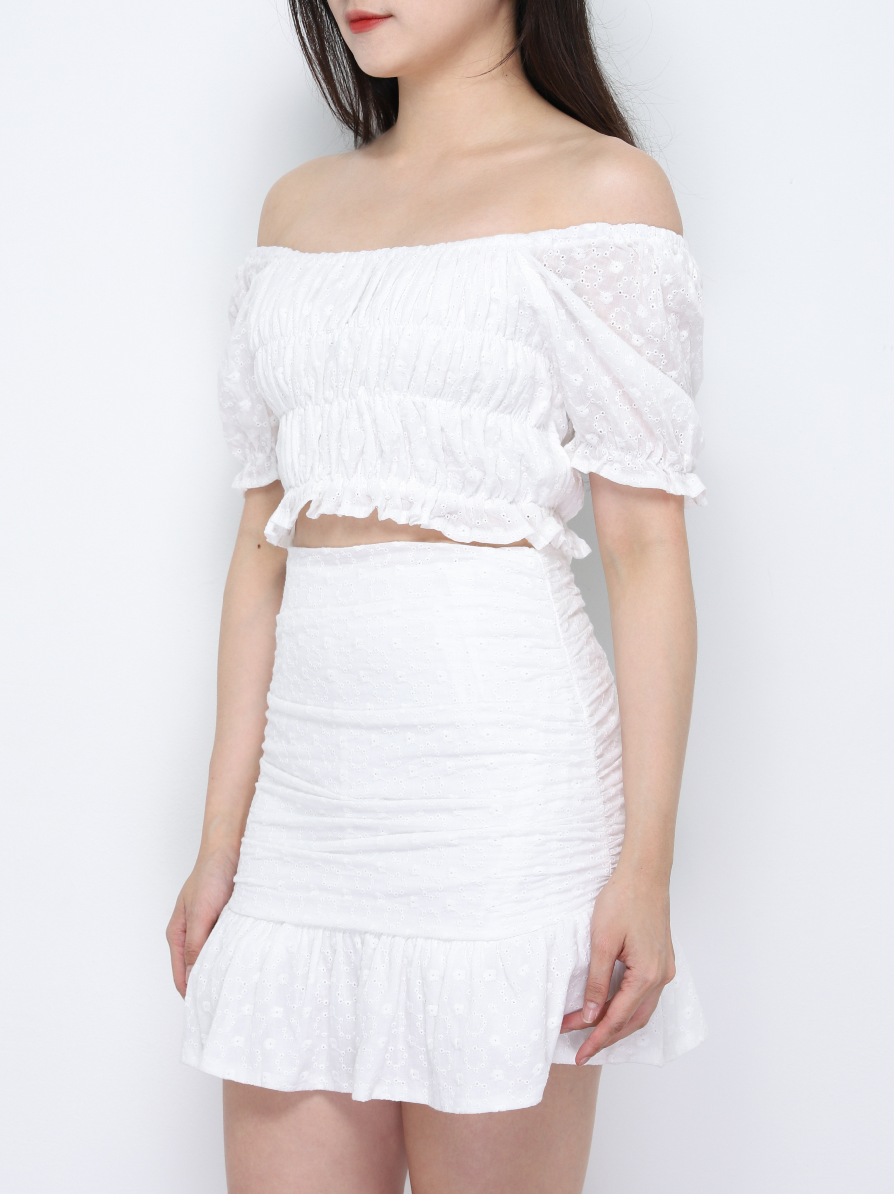 Puff Sleeve Top With Skirt Pant Set 34384