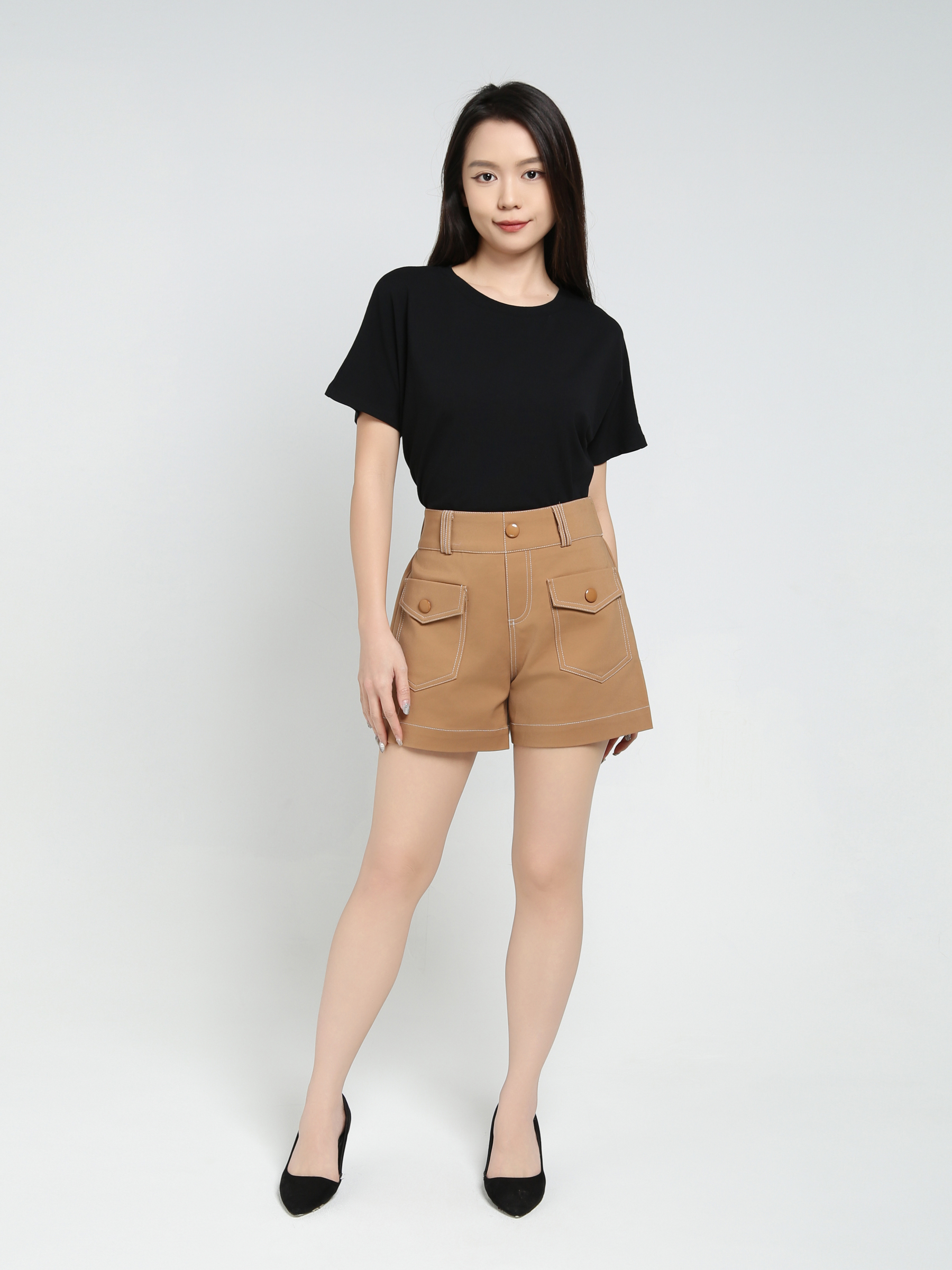 High Waist Side Pocket Short Pants 34426