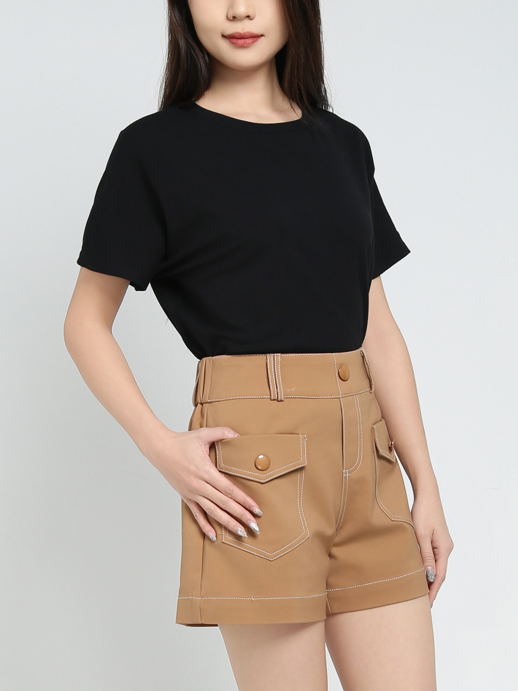 High Waist Side Pocket Short Pants 34426