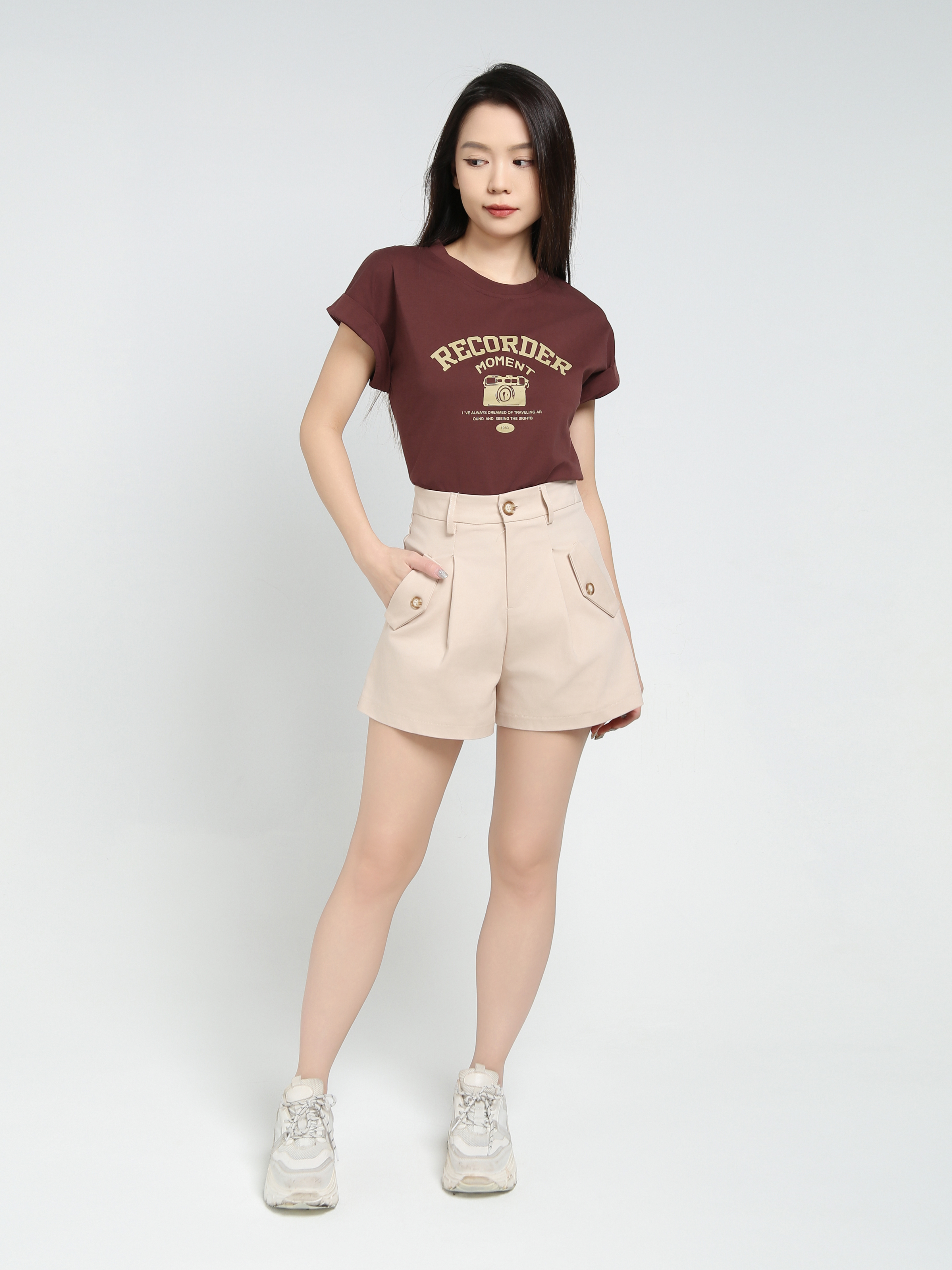 High Waist Side Pocket Short Pants 34354