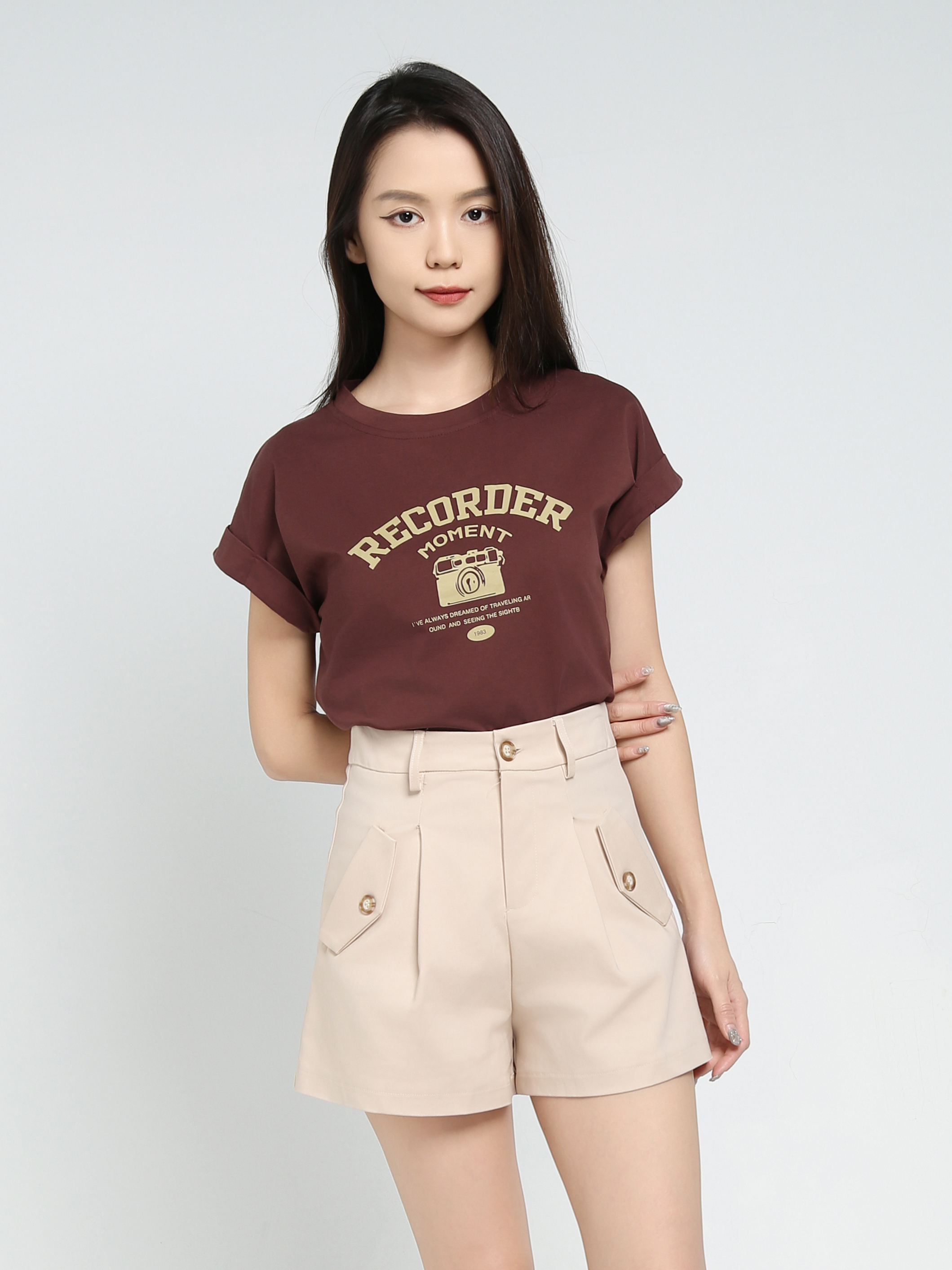 High Waist Side Pocket Short Pants 34354