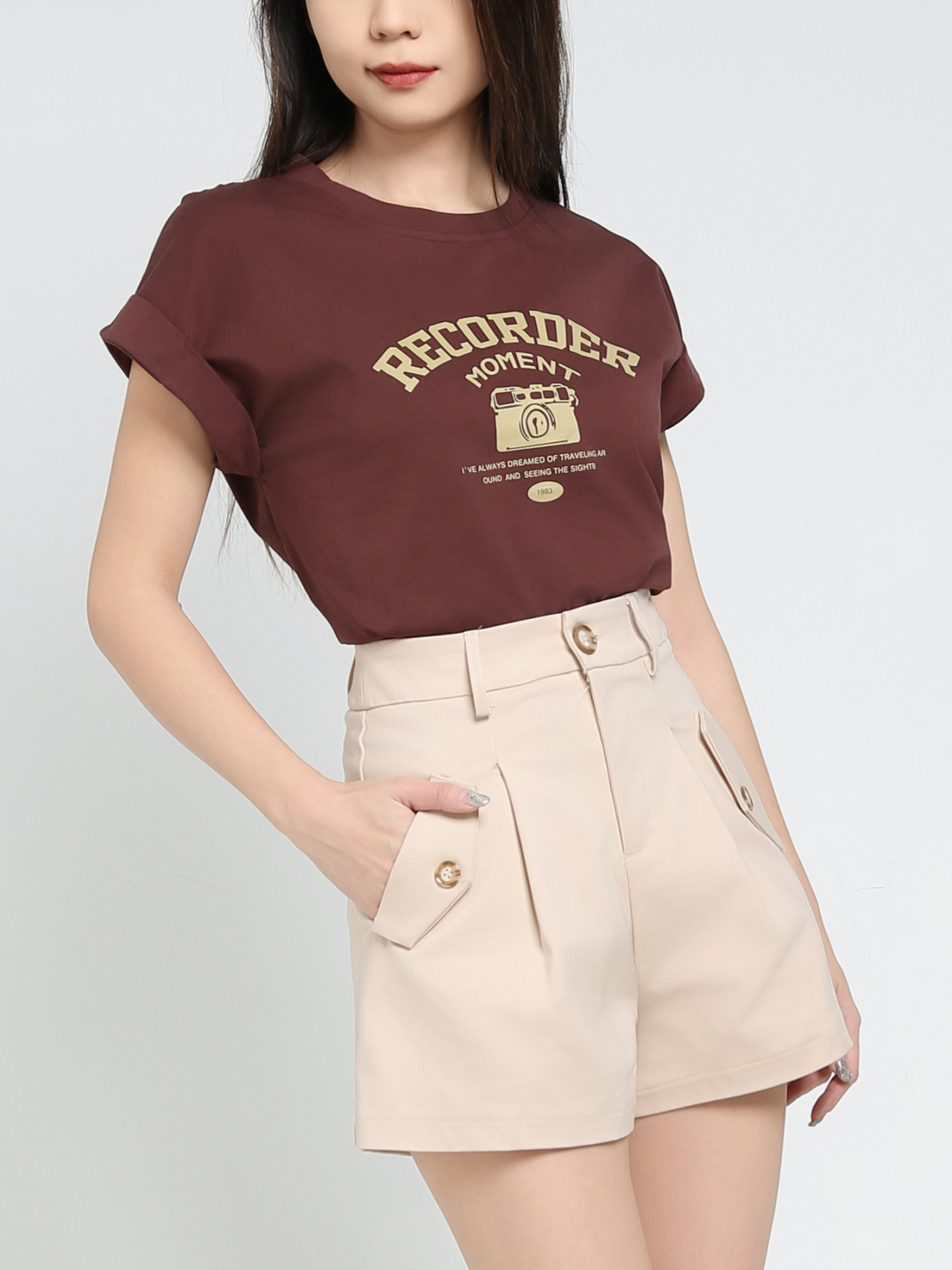 High Waist Side Pocket Short Pants 34354