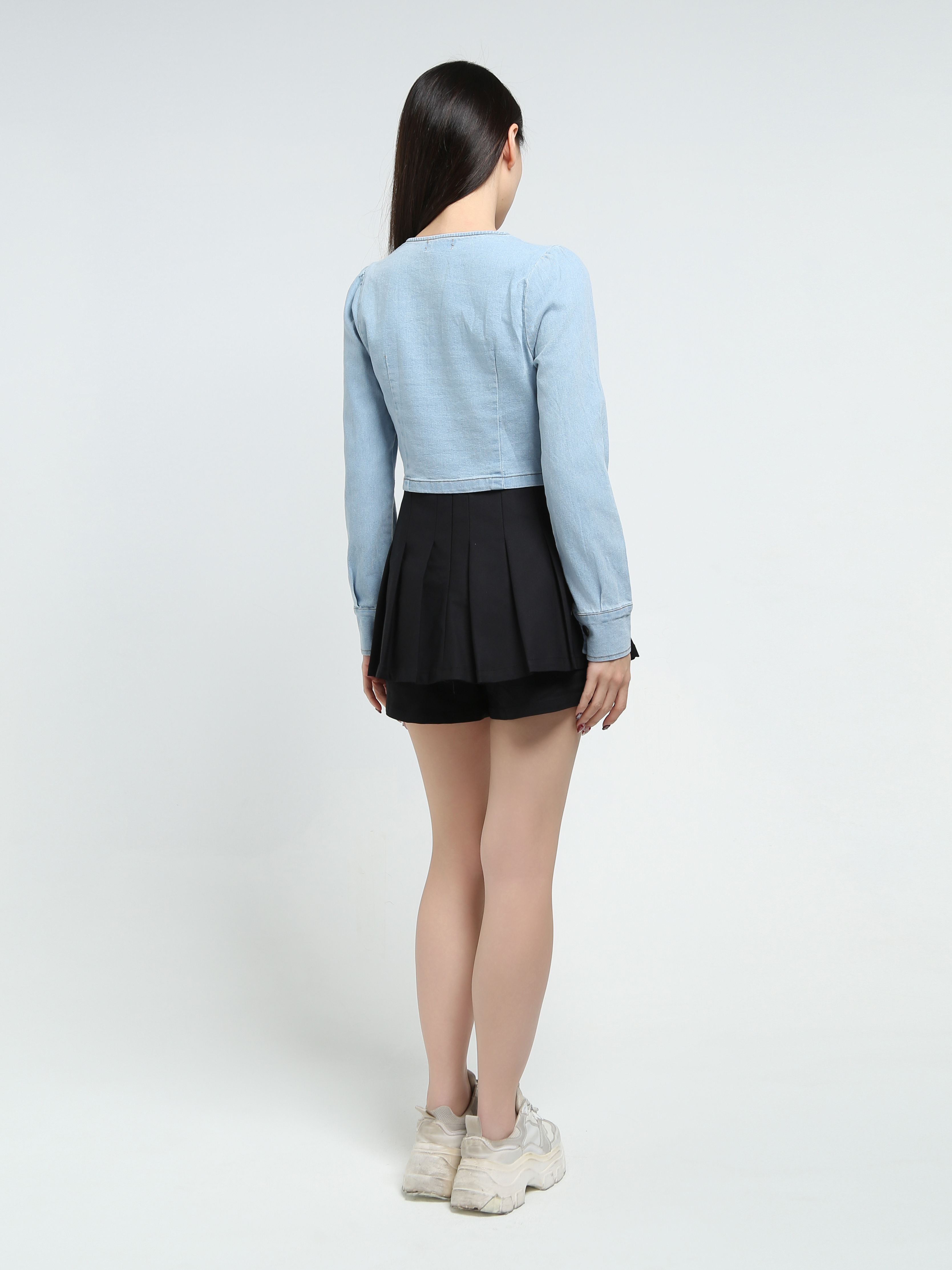 Denim V Neck Long Sleeve Top 34499
