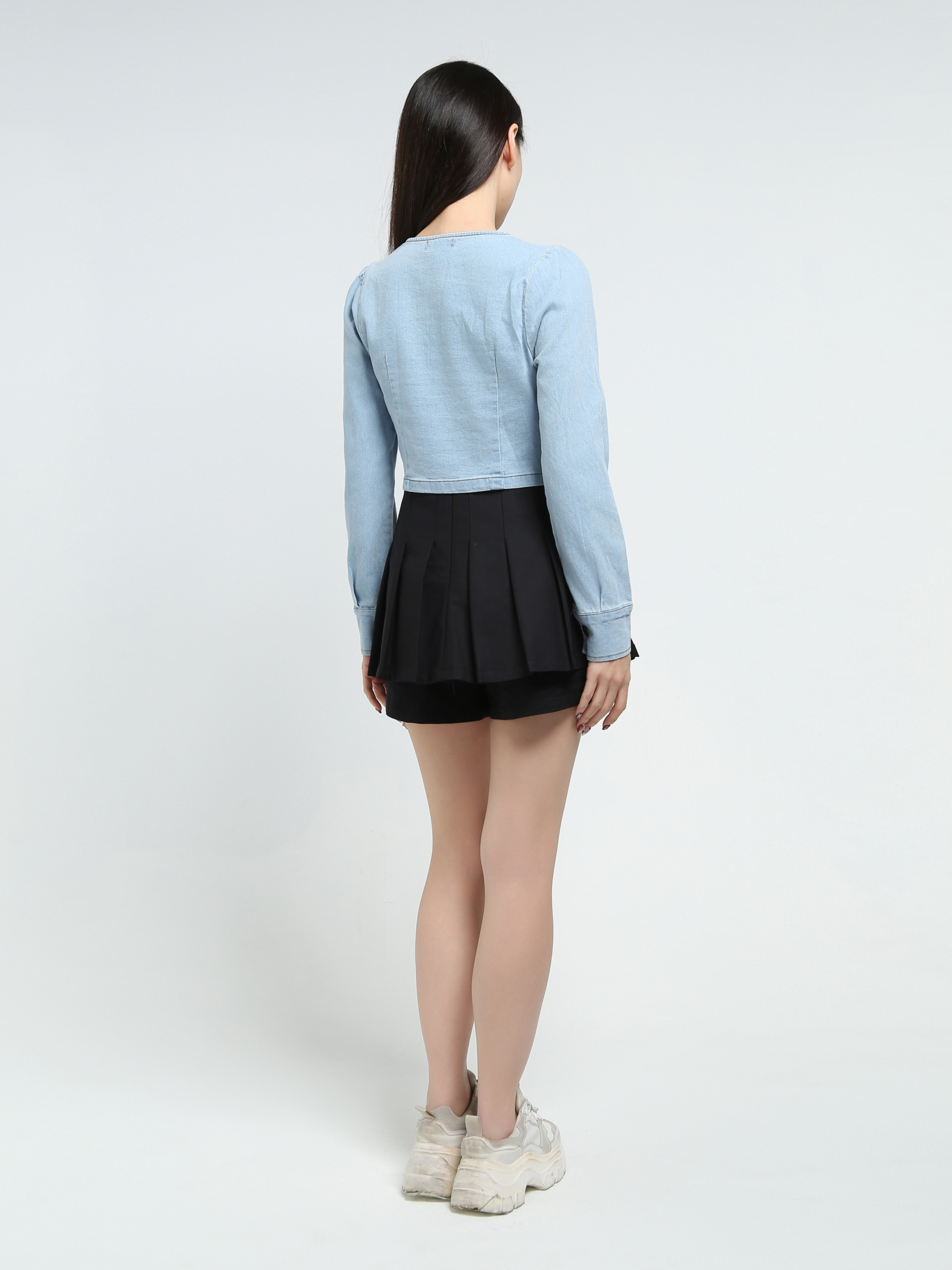 Denim V Neck Long Sleeve Top 34499