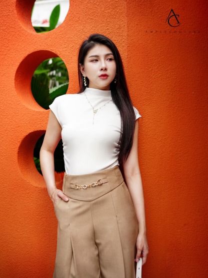 High Waist Pleated Midi Pants 34589