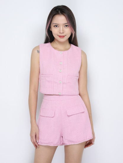 Sleeveless Back Zip Top With Short Pant Set 34825