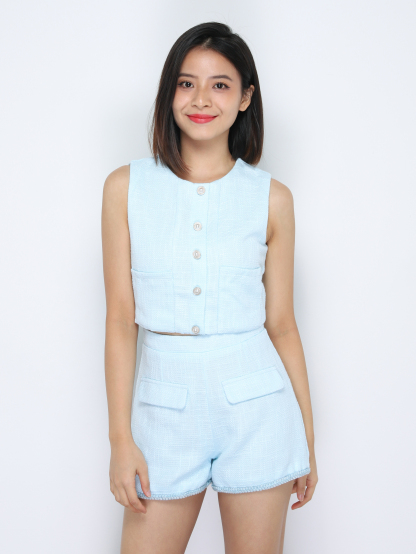 Sleeveless Back Zip Top With Short Pant Set 34825