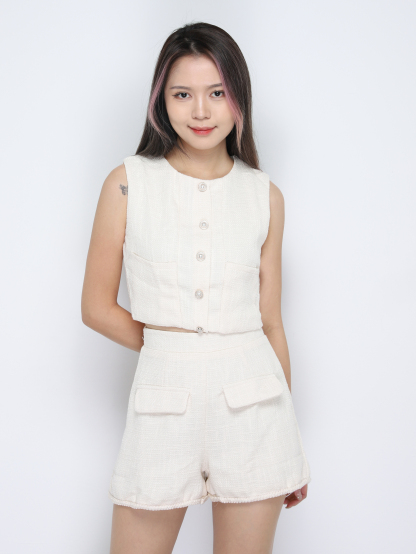 Sleeveless Back Zip Top With Short Pant Set 34825