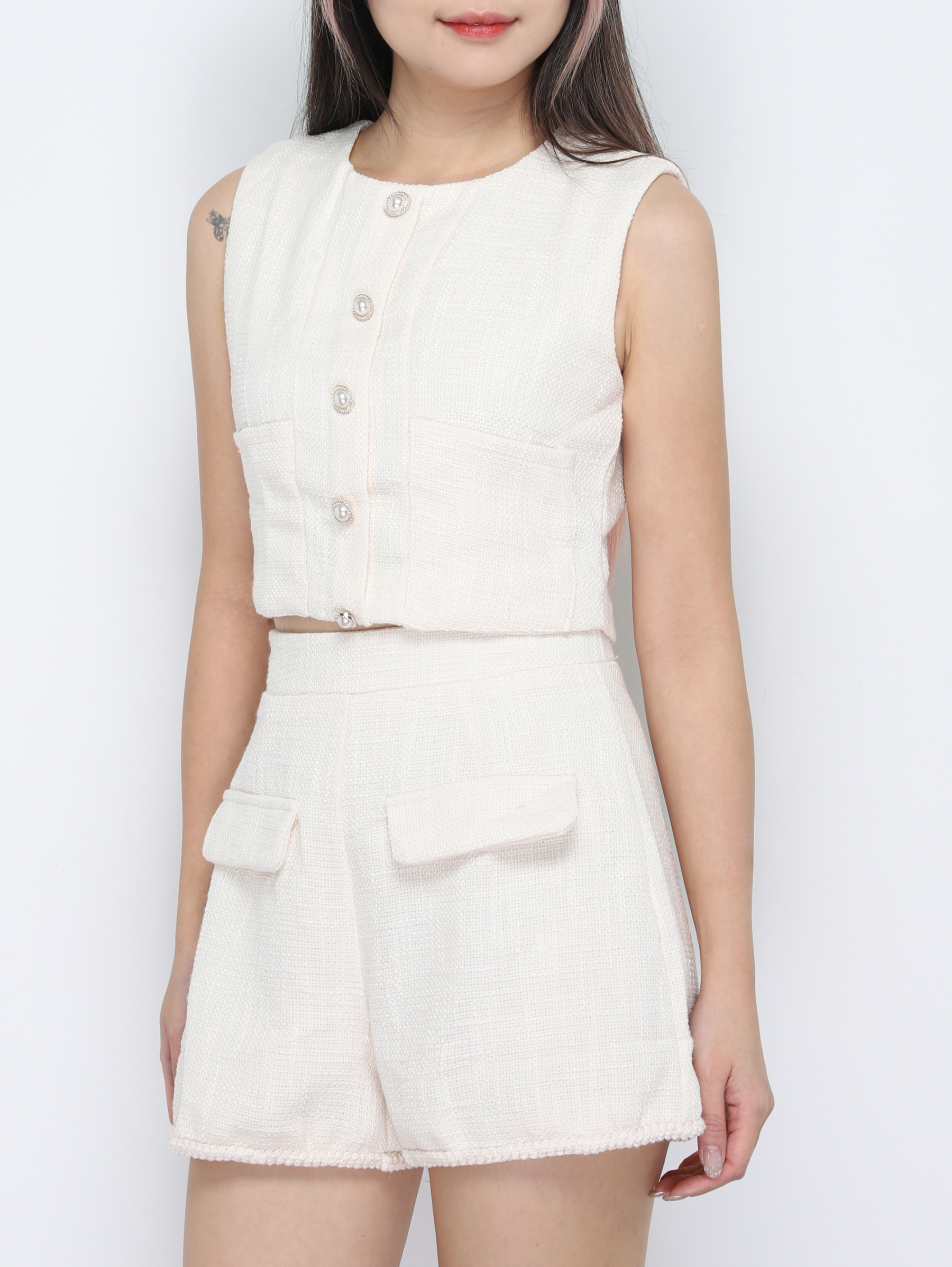 Sleeveless Back Zip Top With Short Pant Set 34825