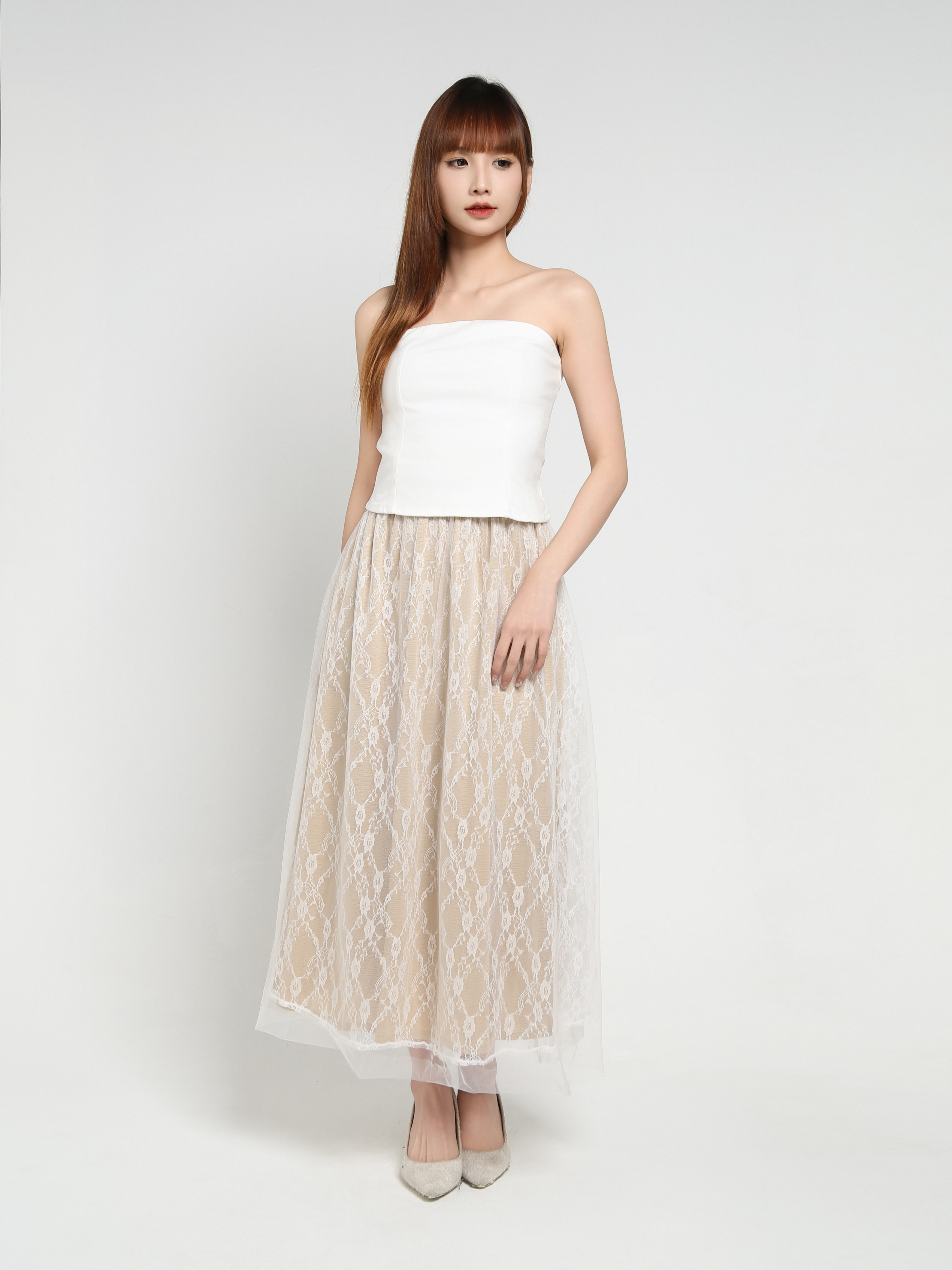 Tube Top With Lace Skirt Set 35039