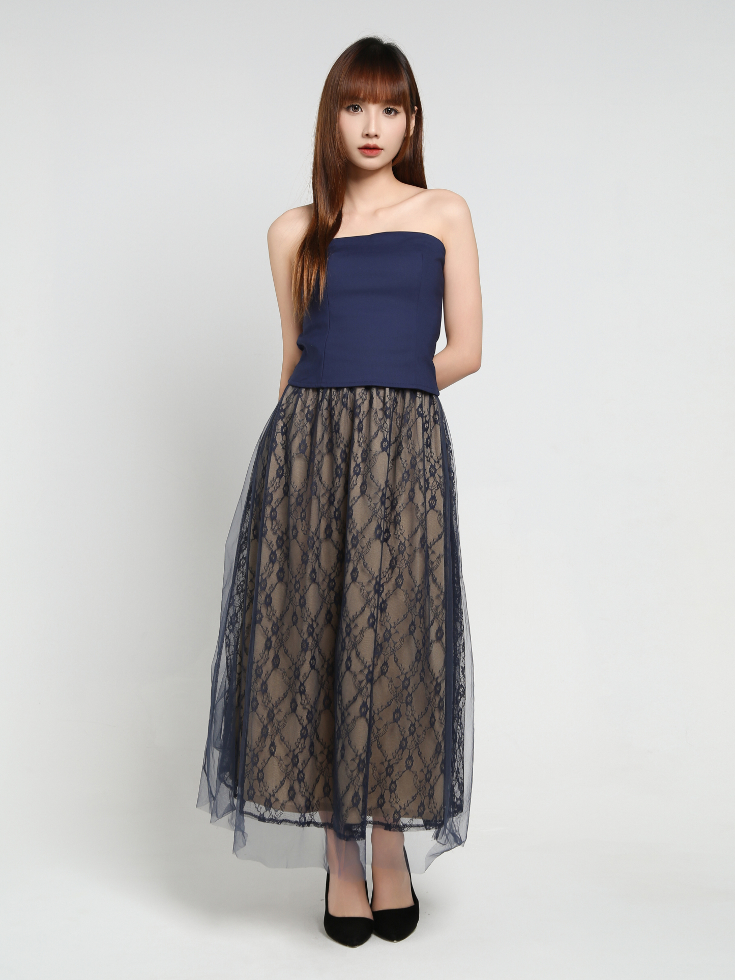 Tube Top With Lace Skirt Set 35039