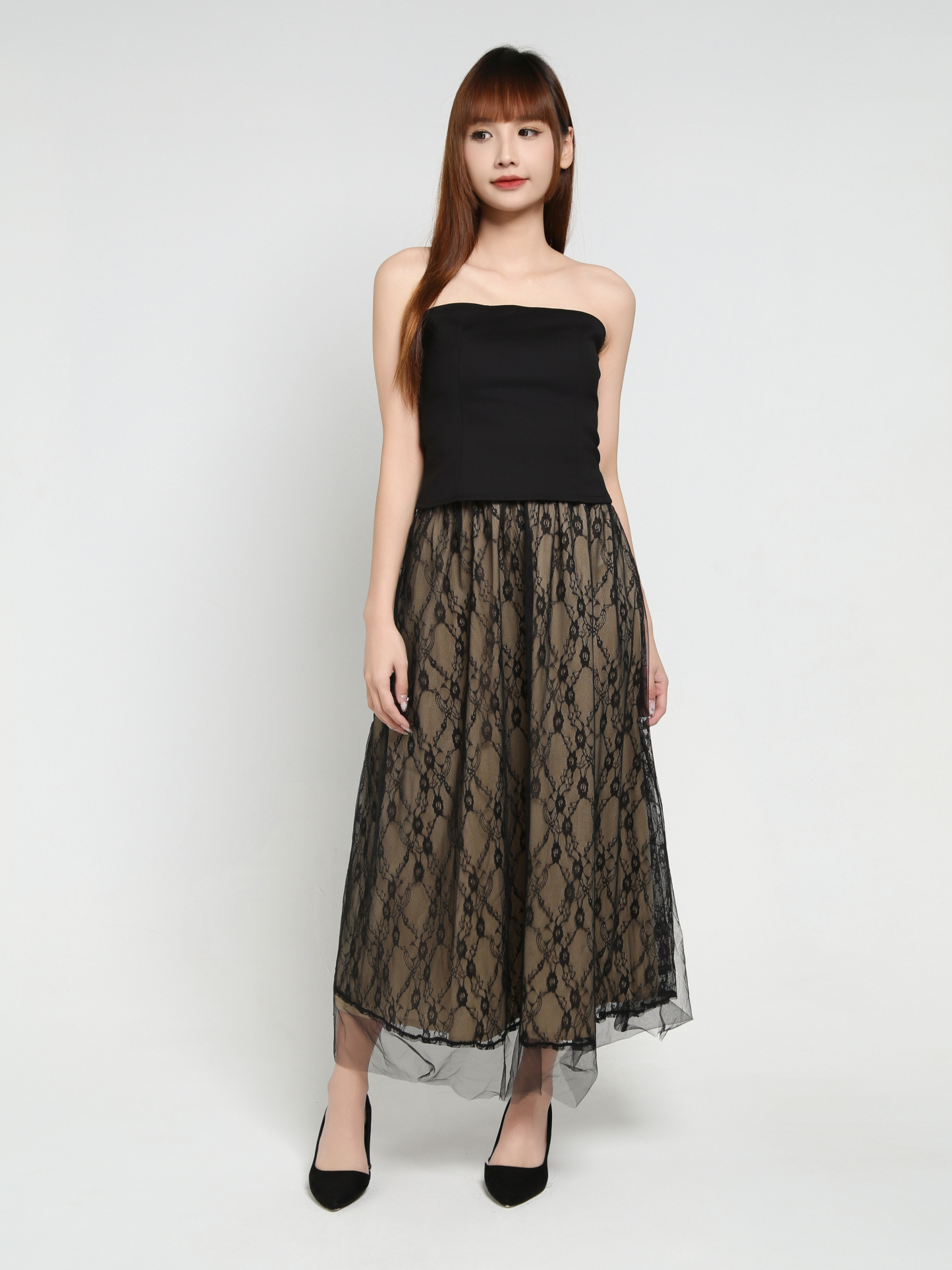 Tube Top With Lace Skirt Set 35039