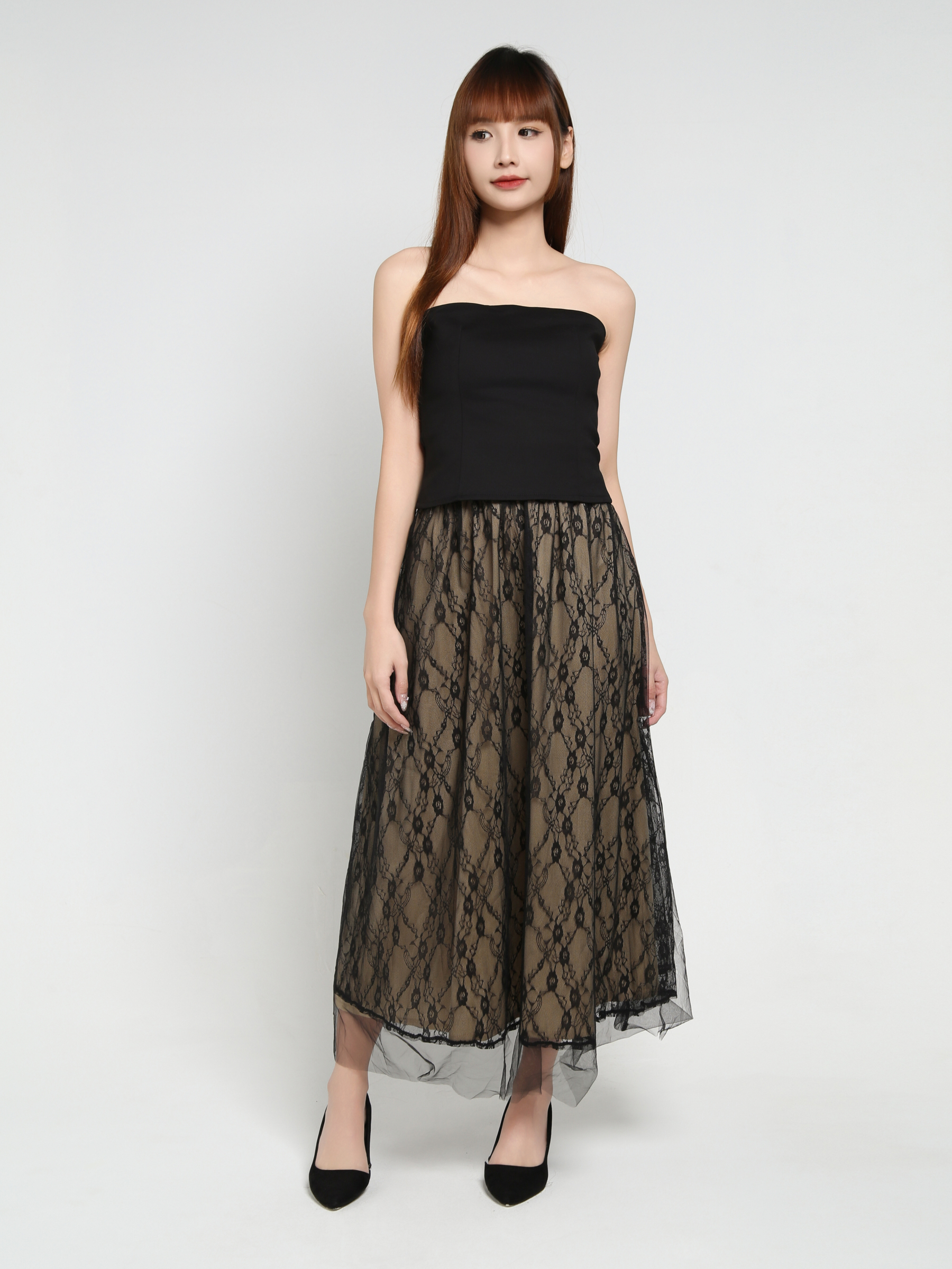 Tube Top With Lace Skirt Set 35039