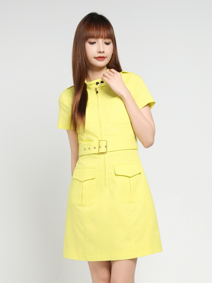 Front Zip With Belt Dress 35056