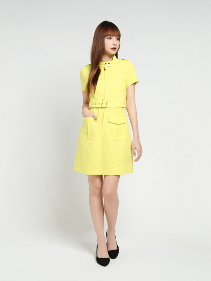 Front Zip With Belt Dress 35056