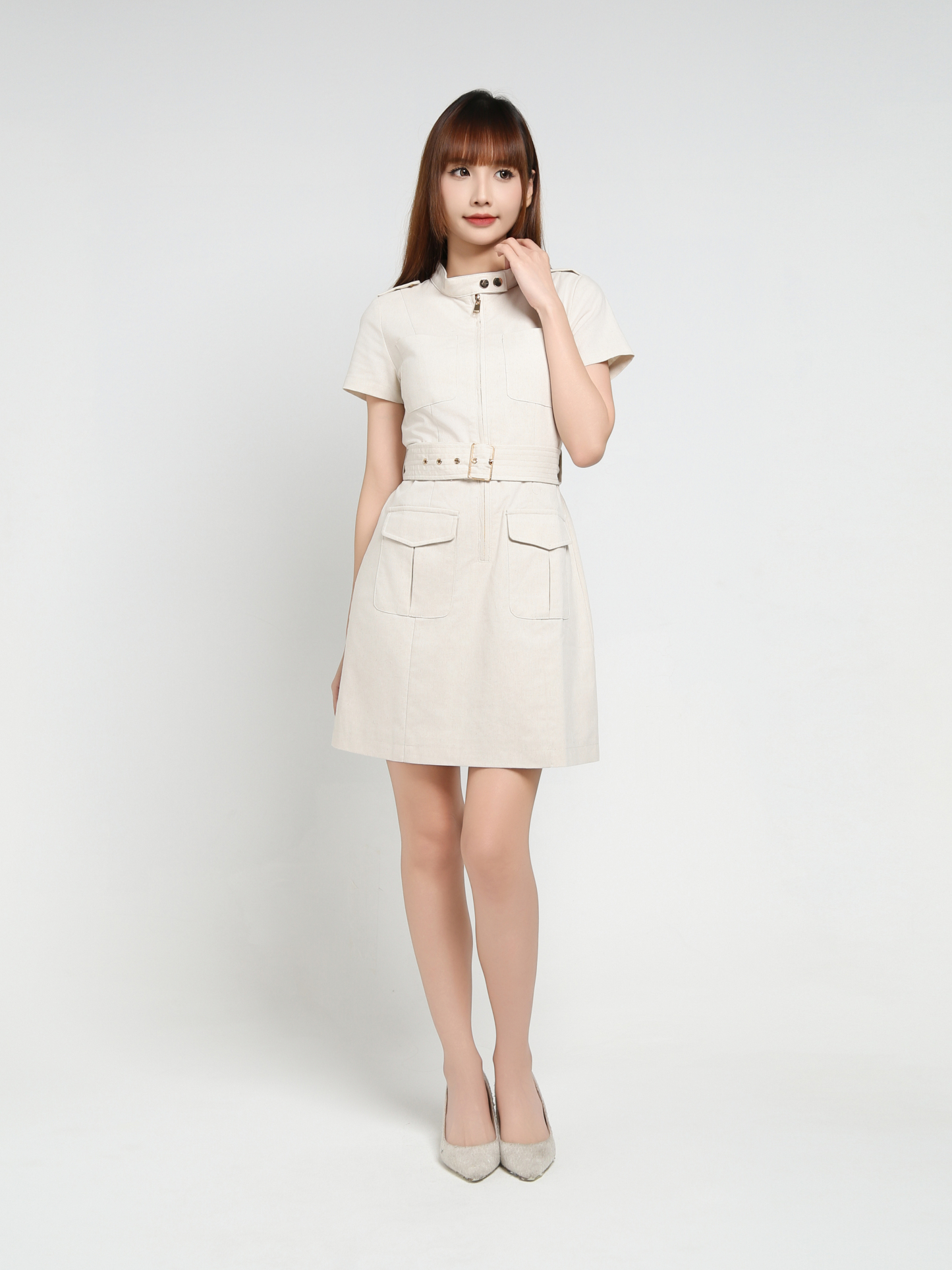 Front Zip With Belt Dress 35056