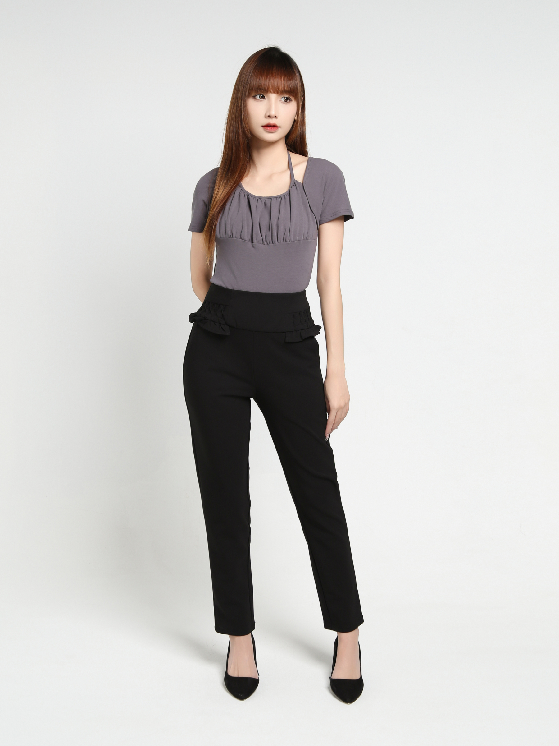 Side Pocket Back Zip Long Pants 35191