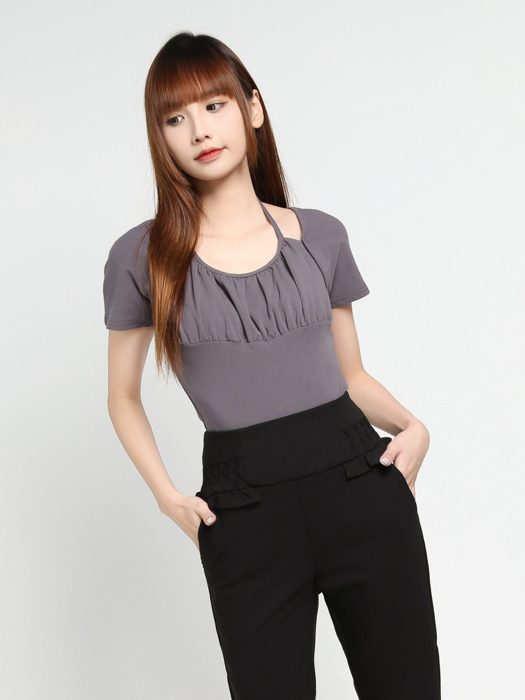 Side Pocket Back Zip Long Pants 35191