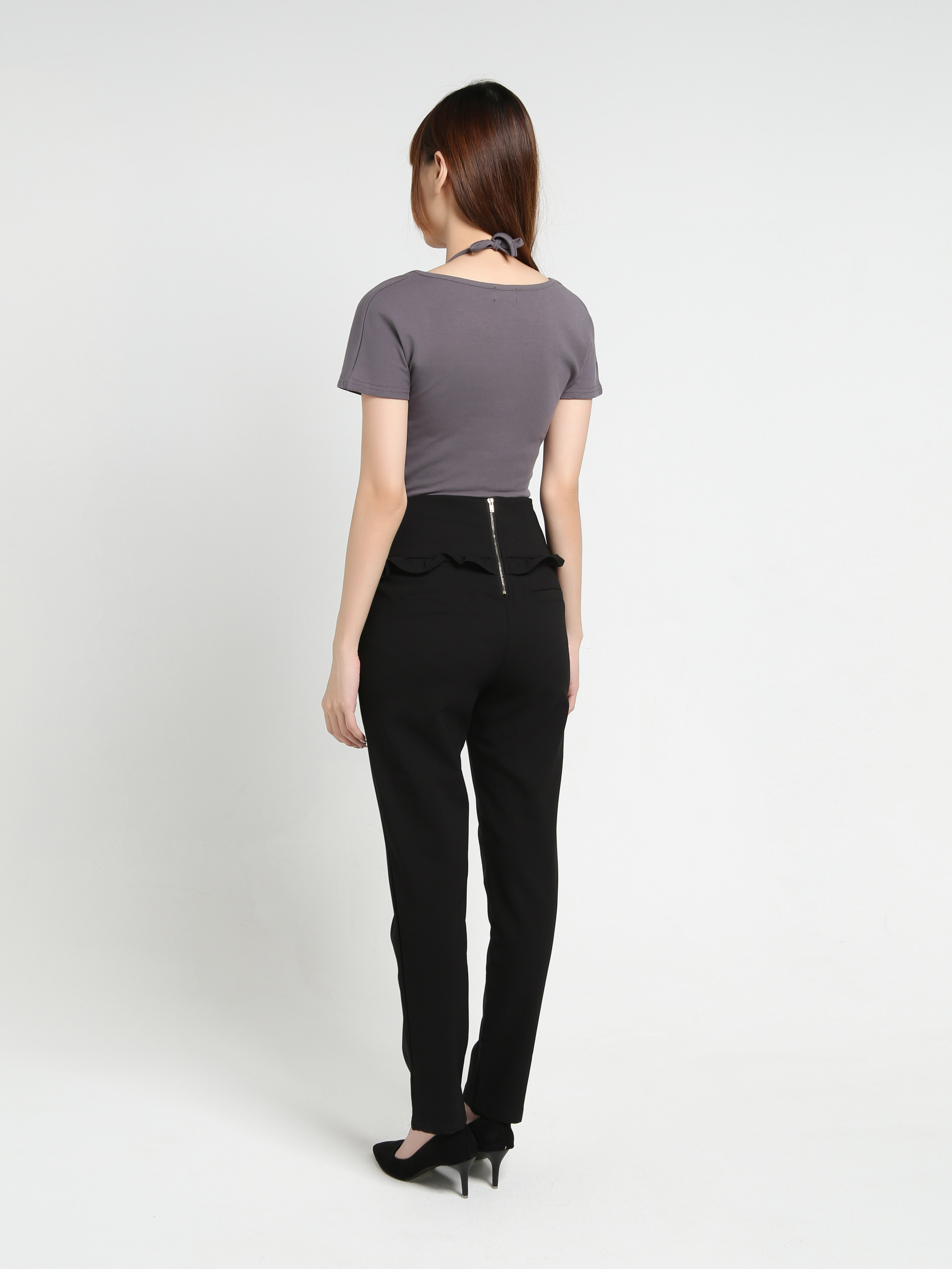 Side Pocket Back Zip Long Pants 35191