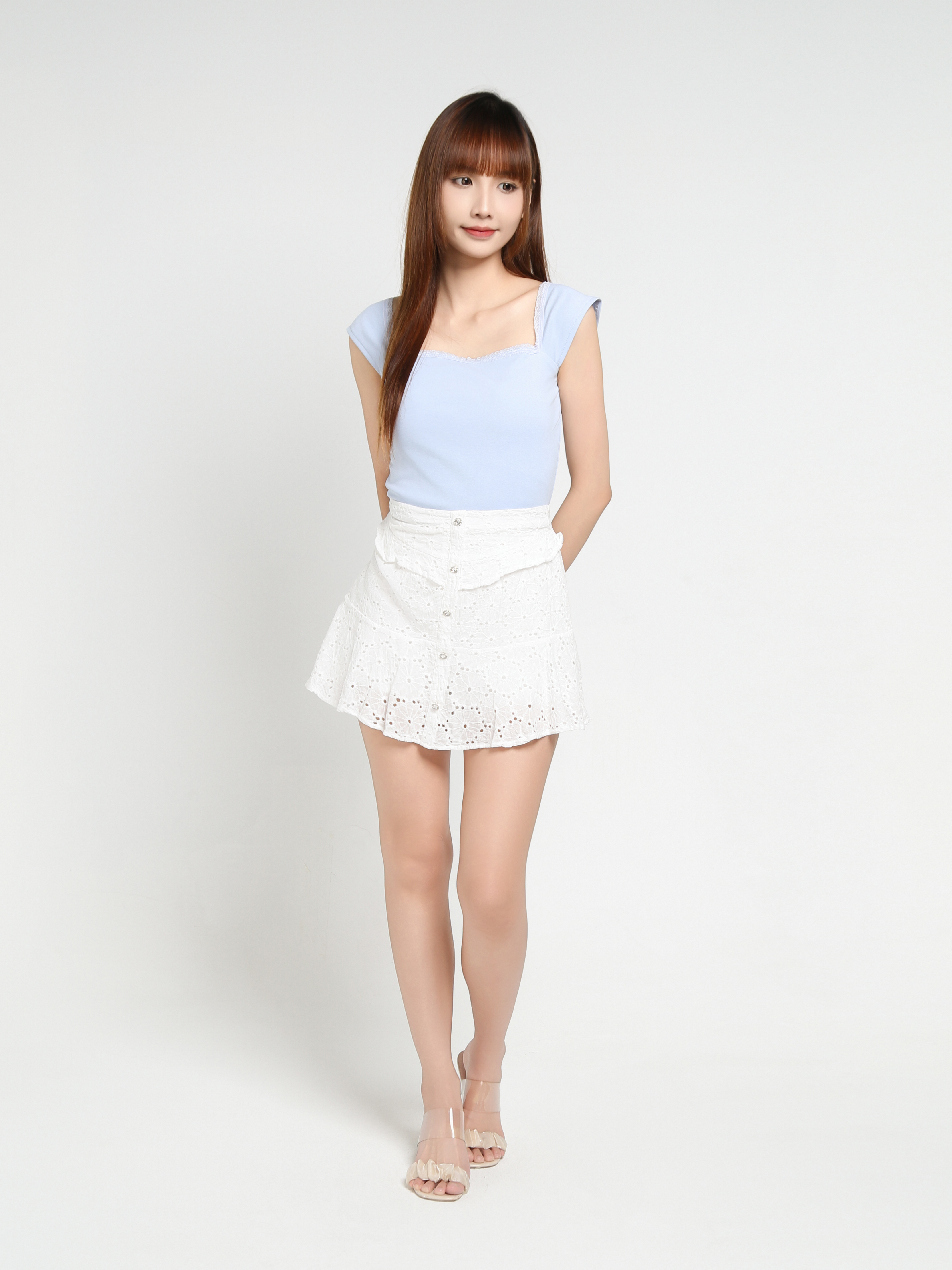 High Waist Eyelet Skirt Pants 35188