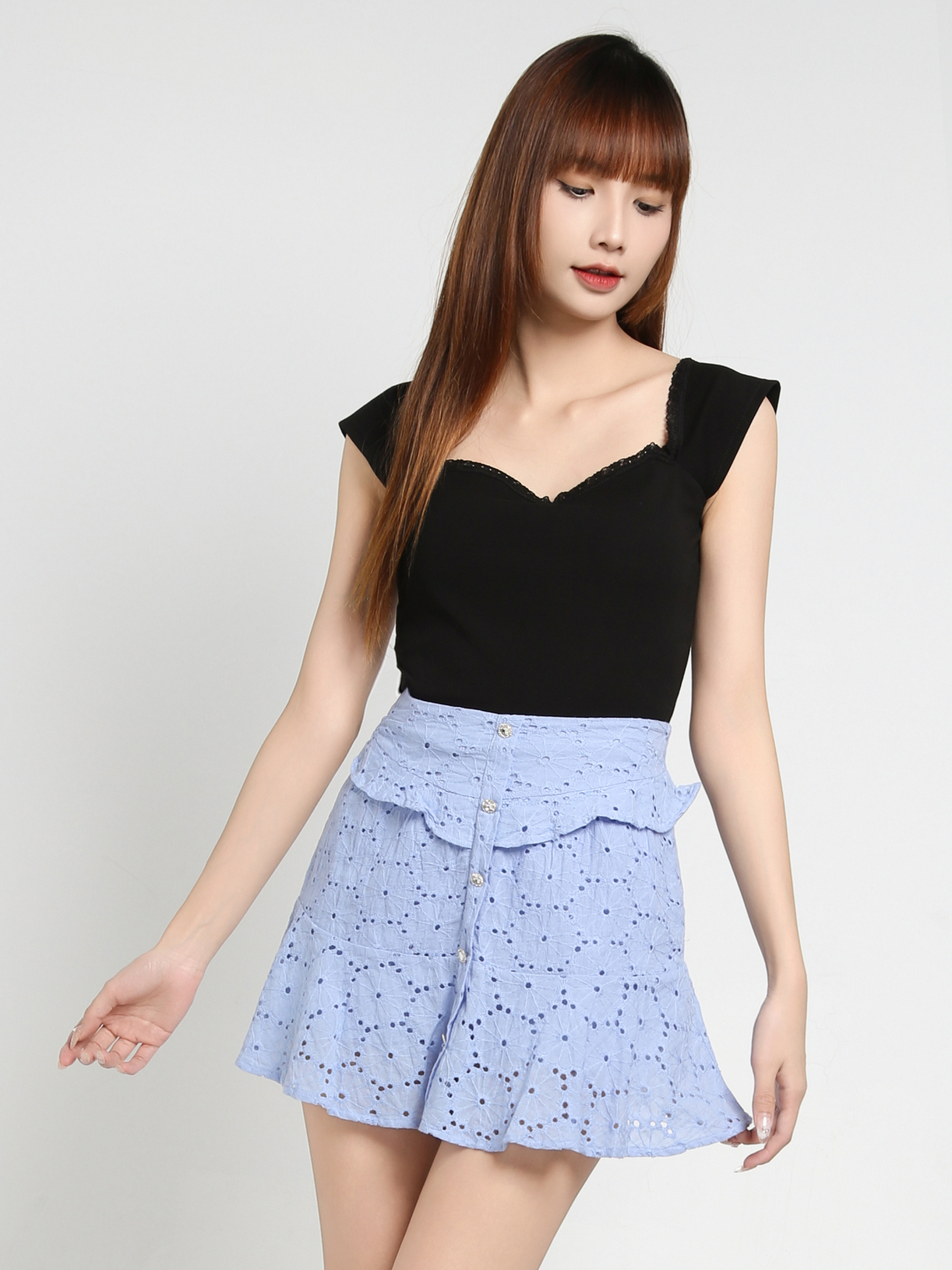 High Waist Eyelet Skirt Pants 35188