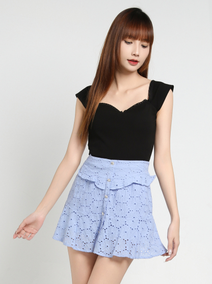 High Waist Eyelet Skirt Pants 35188