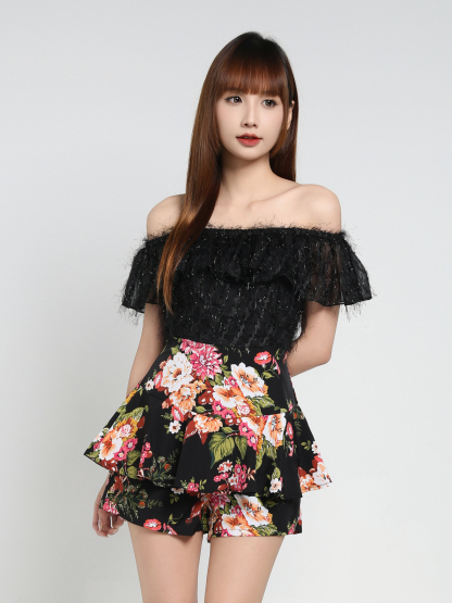 Off Shoulder With Floral Jumpsuit 35124