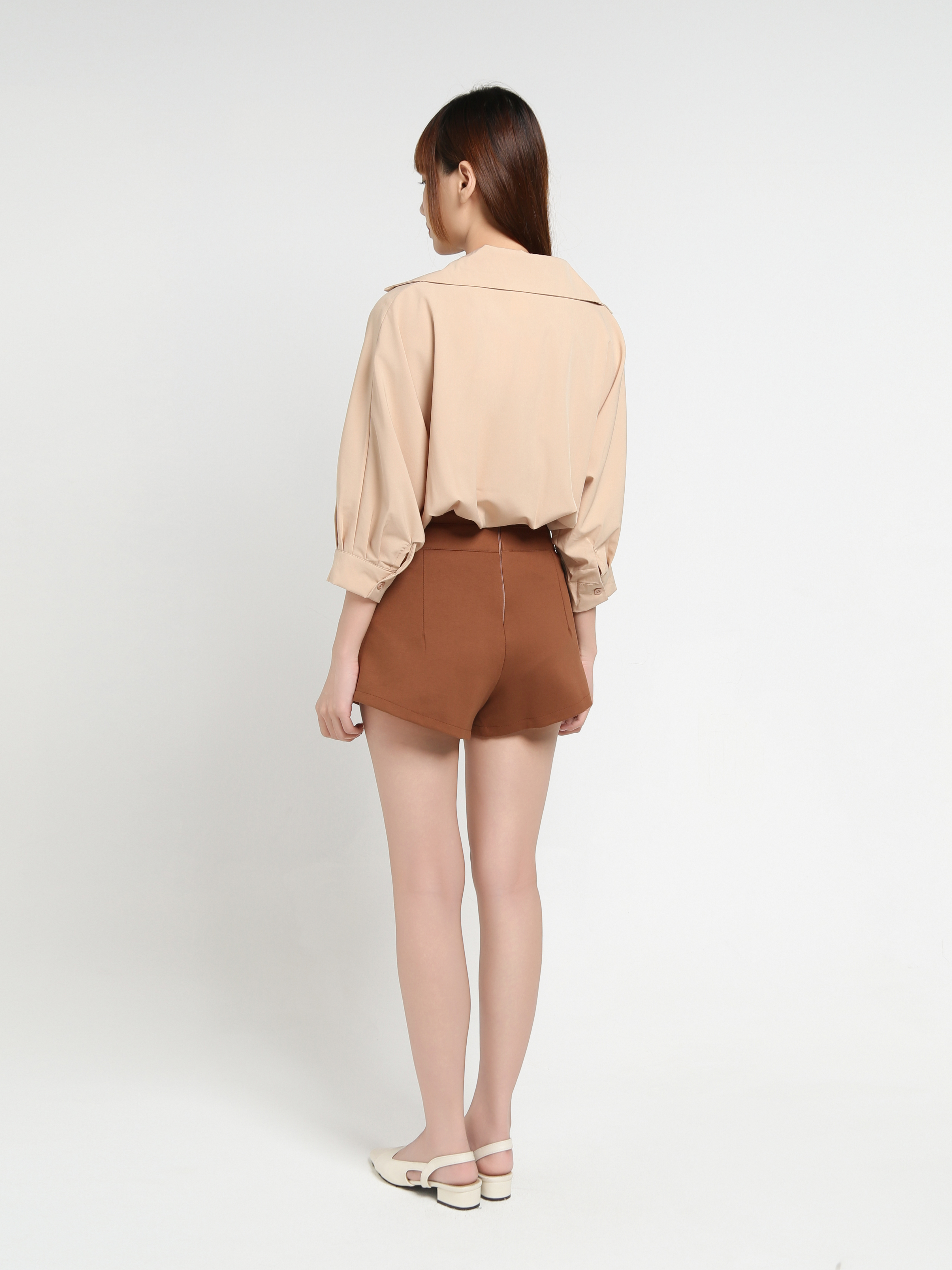 High Waist Back Zip Short Pants 35028