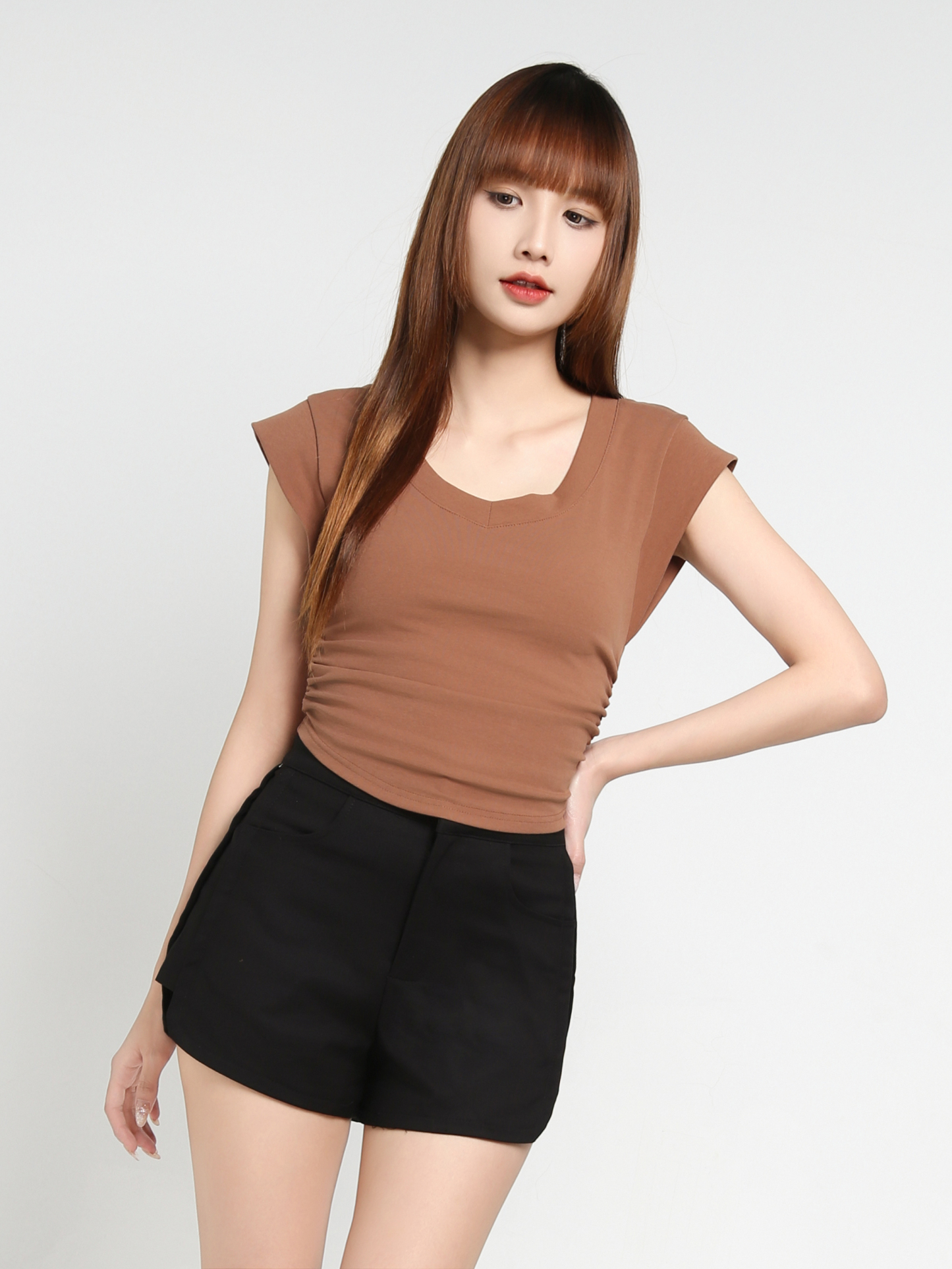 Cap Sleeve With Side Pleated Top 35142
