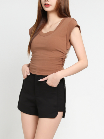 Cap Sleeve With Side Pleated Top 35142