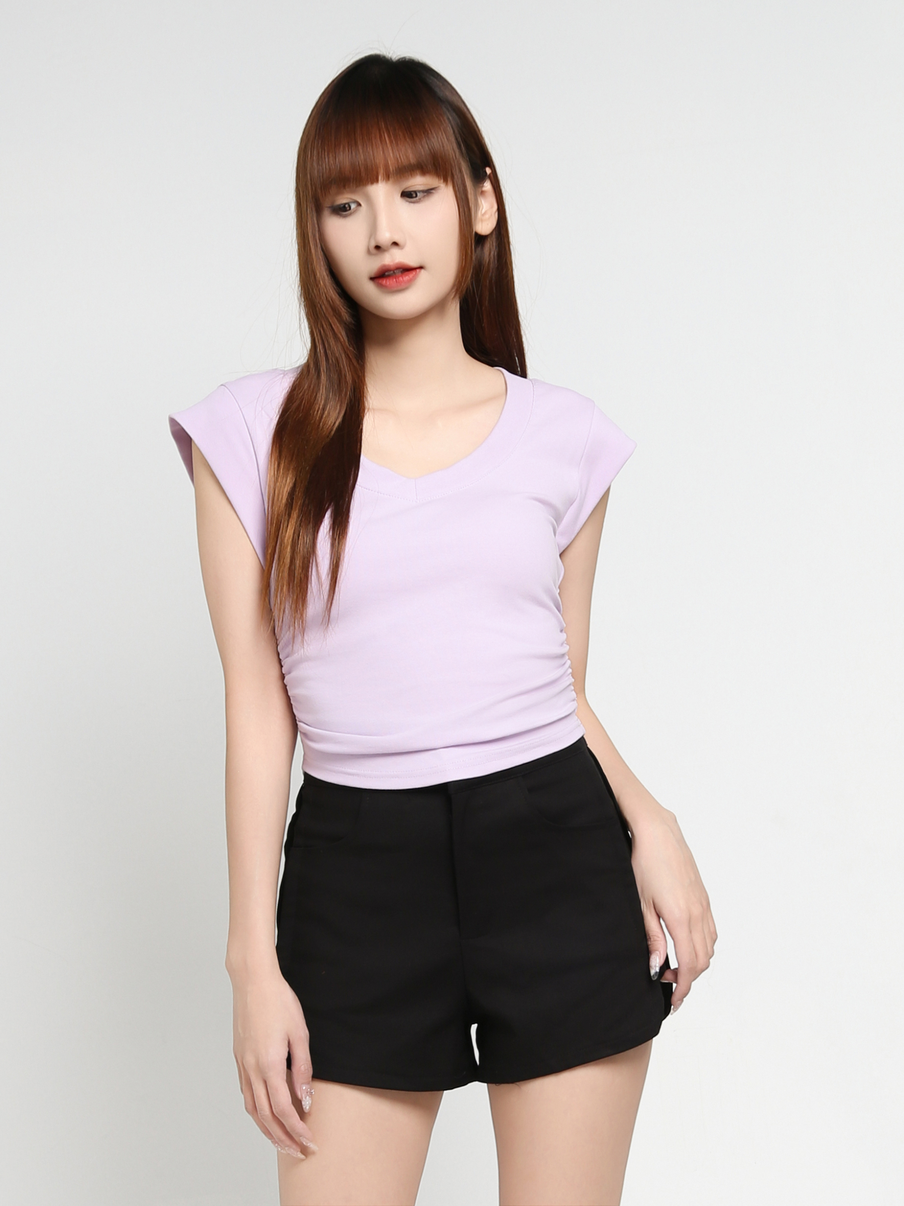 Cap Sleeve With Side Pleated Top 35142