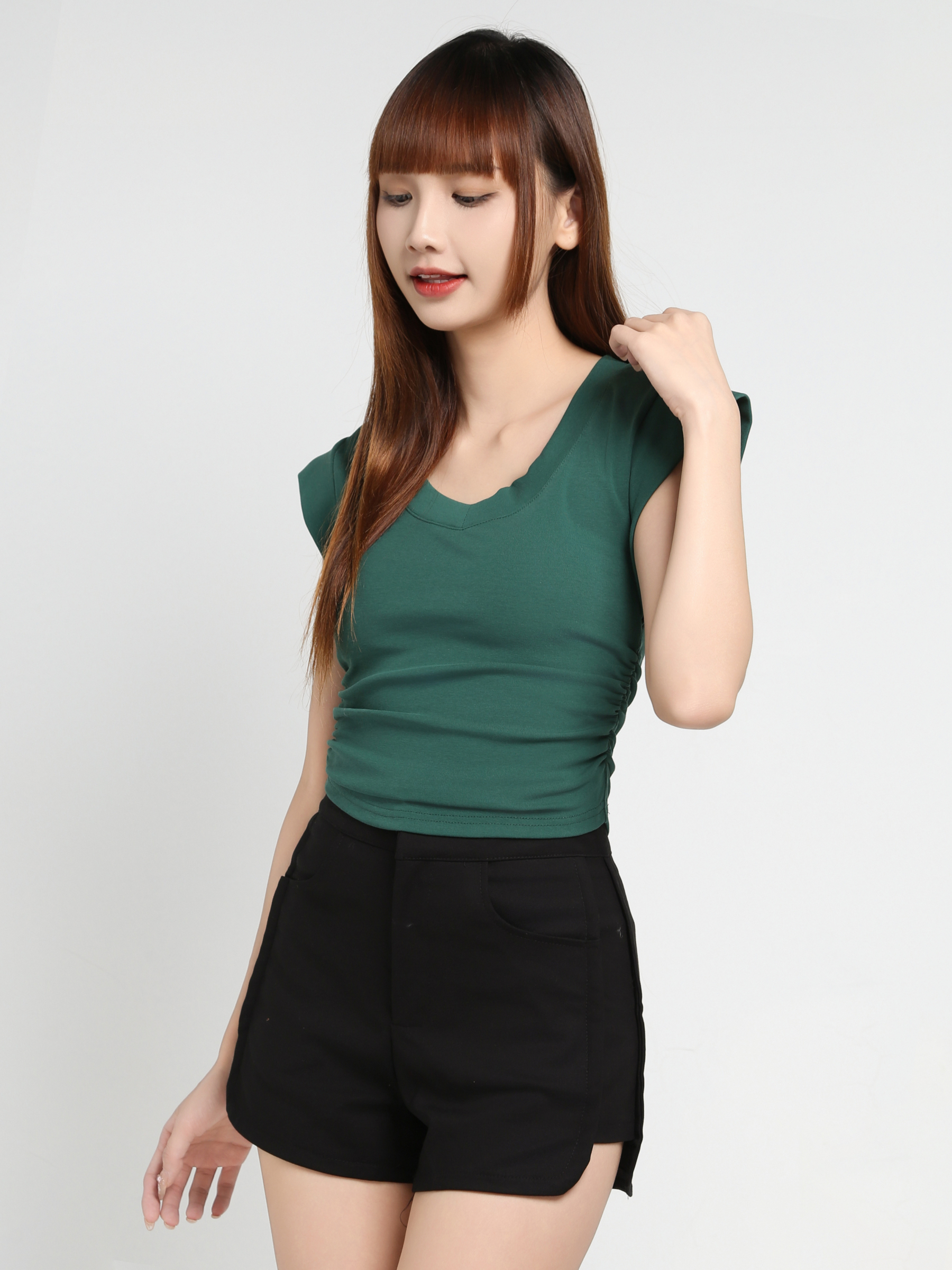 Cap Sleeve With Side Pleated Top 35142