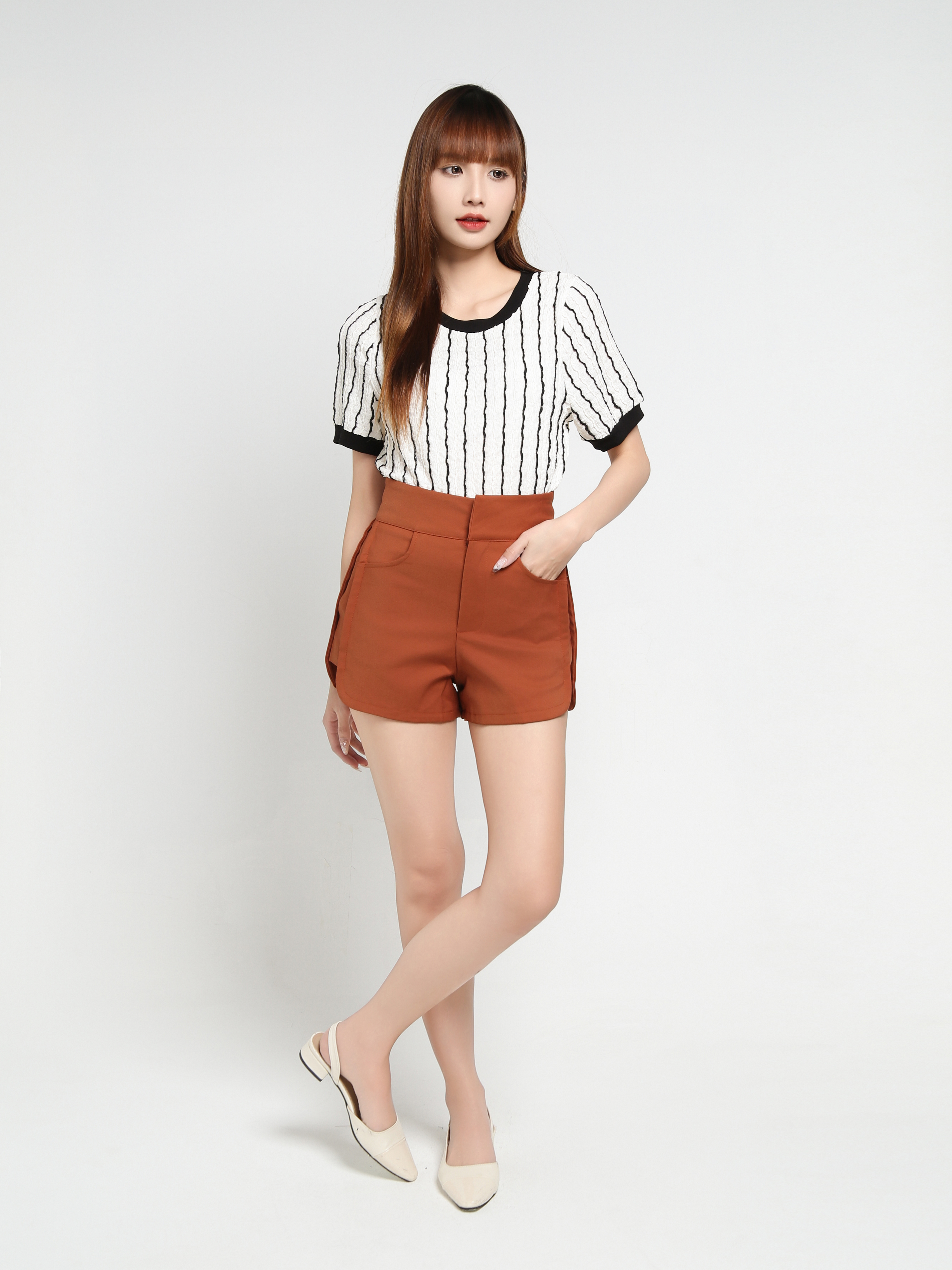High Waist Front Pocket Short Pants 35105