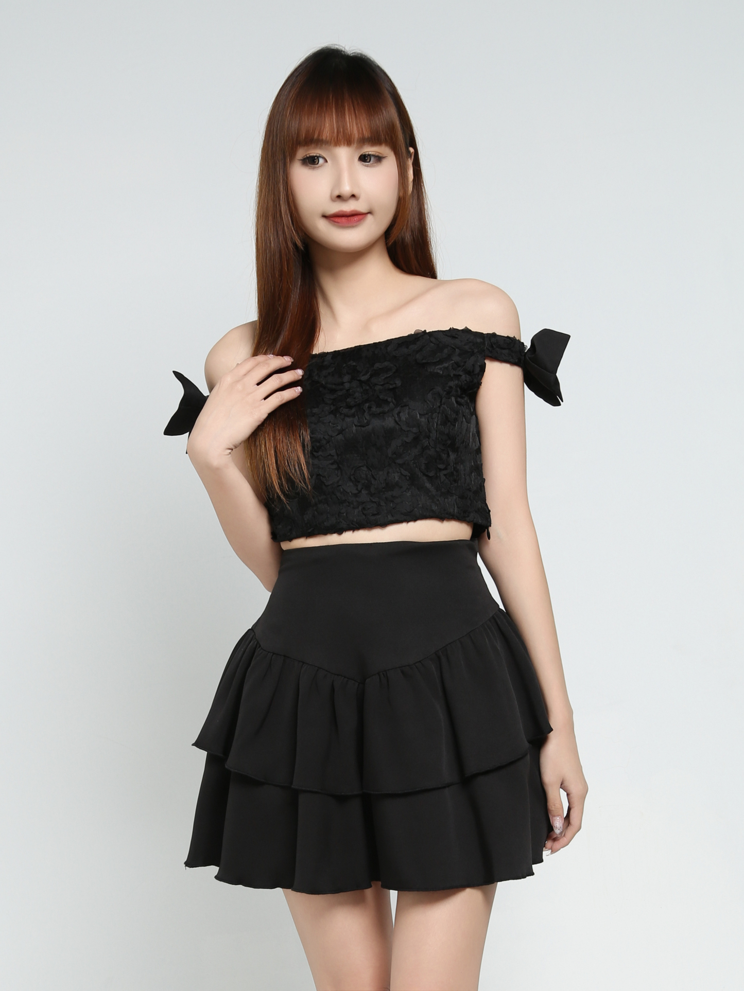 Off Shoulder Top With Skirt Pants Set 35173