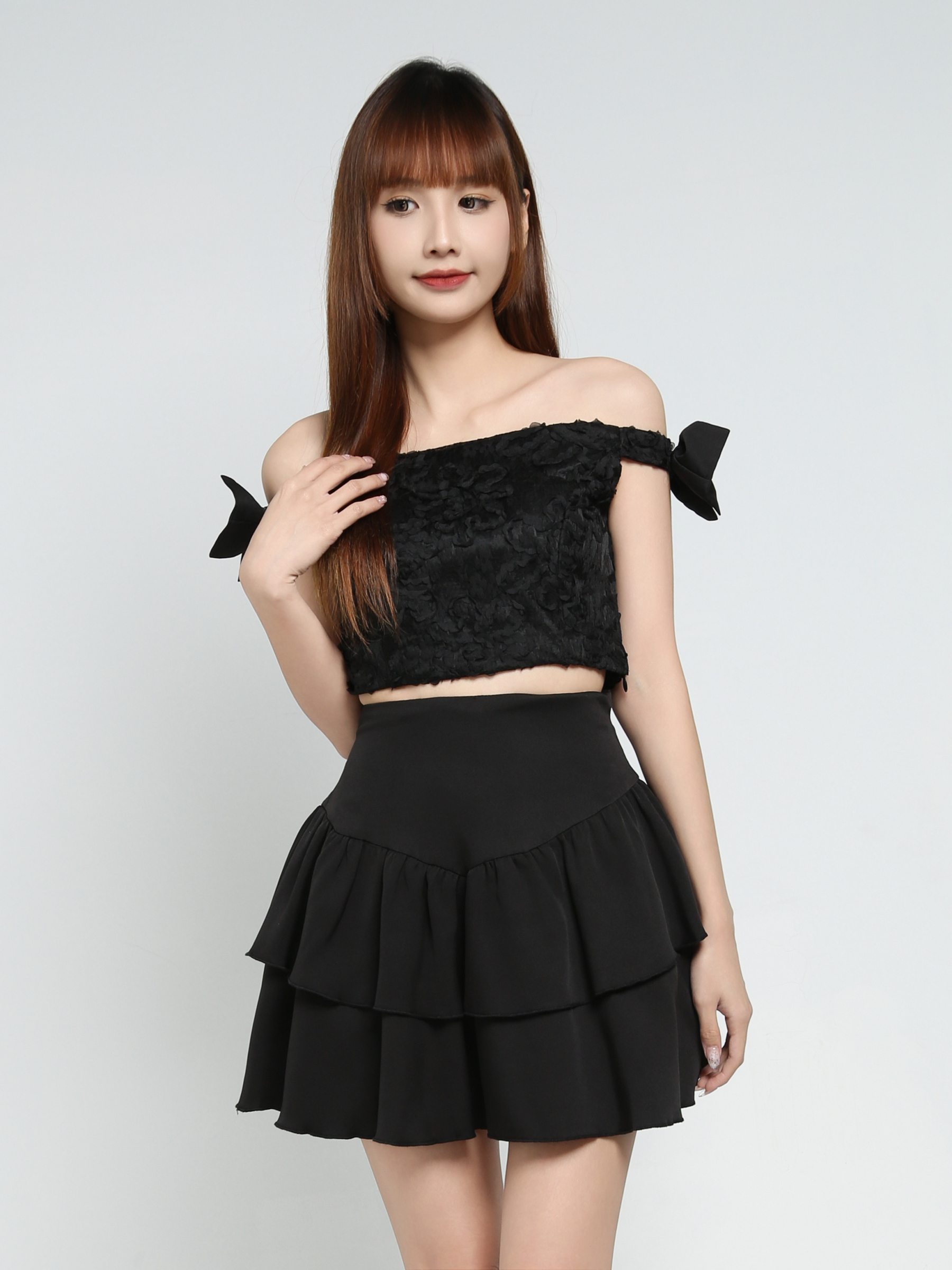 Off Shoulder Top With Skirt Pants Set 35173